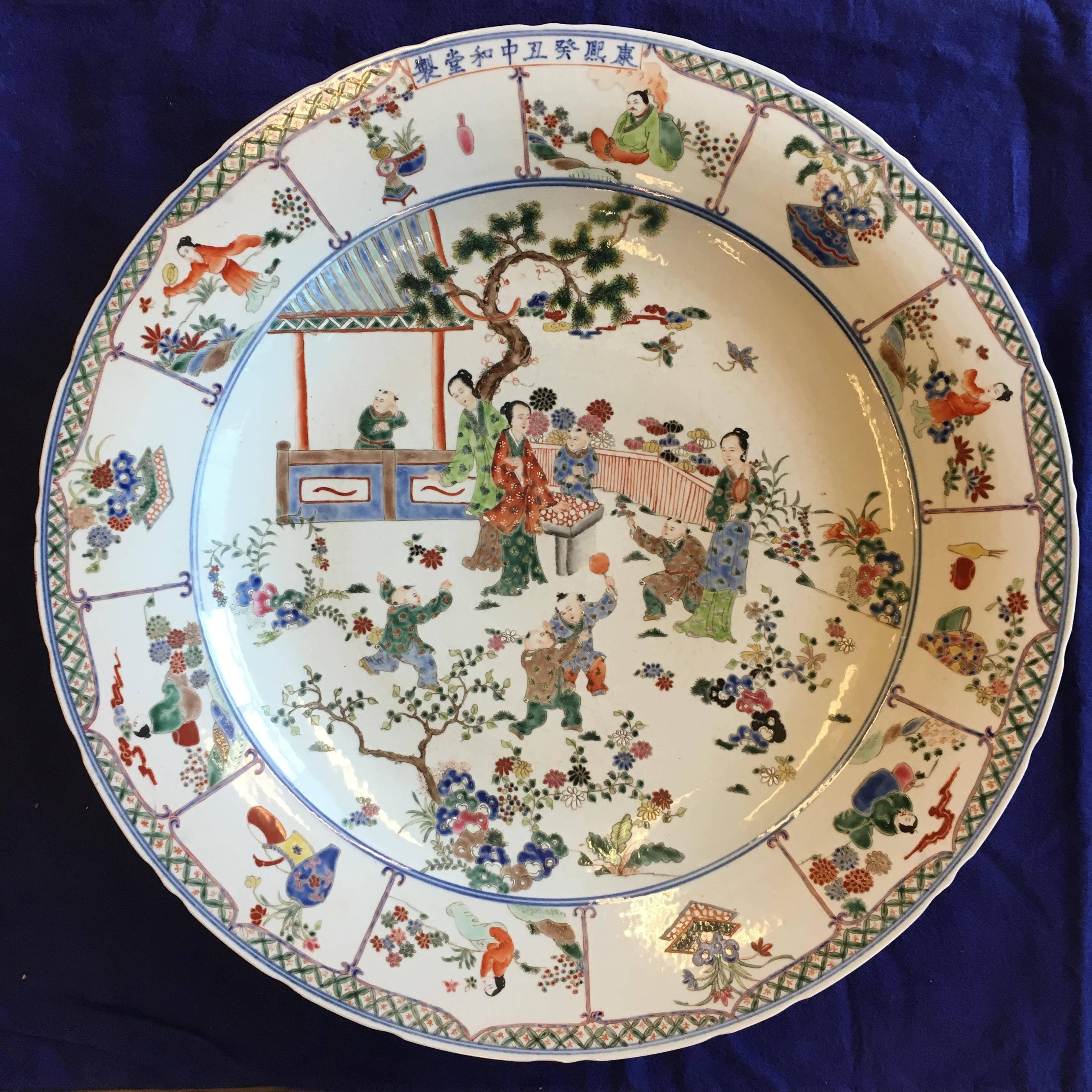Set of Six Unusually Large 18th Century Famille Verte Chinese Export Platters For Sale 4