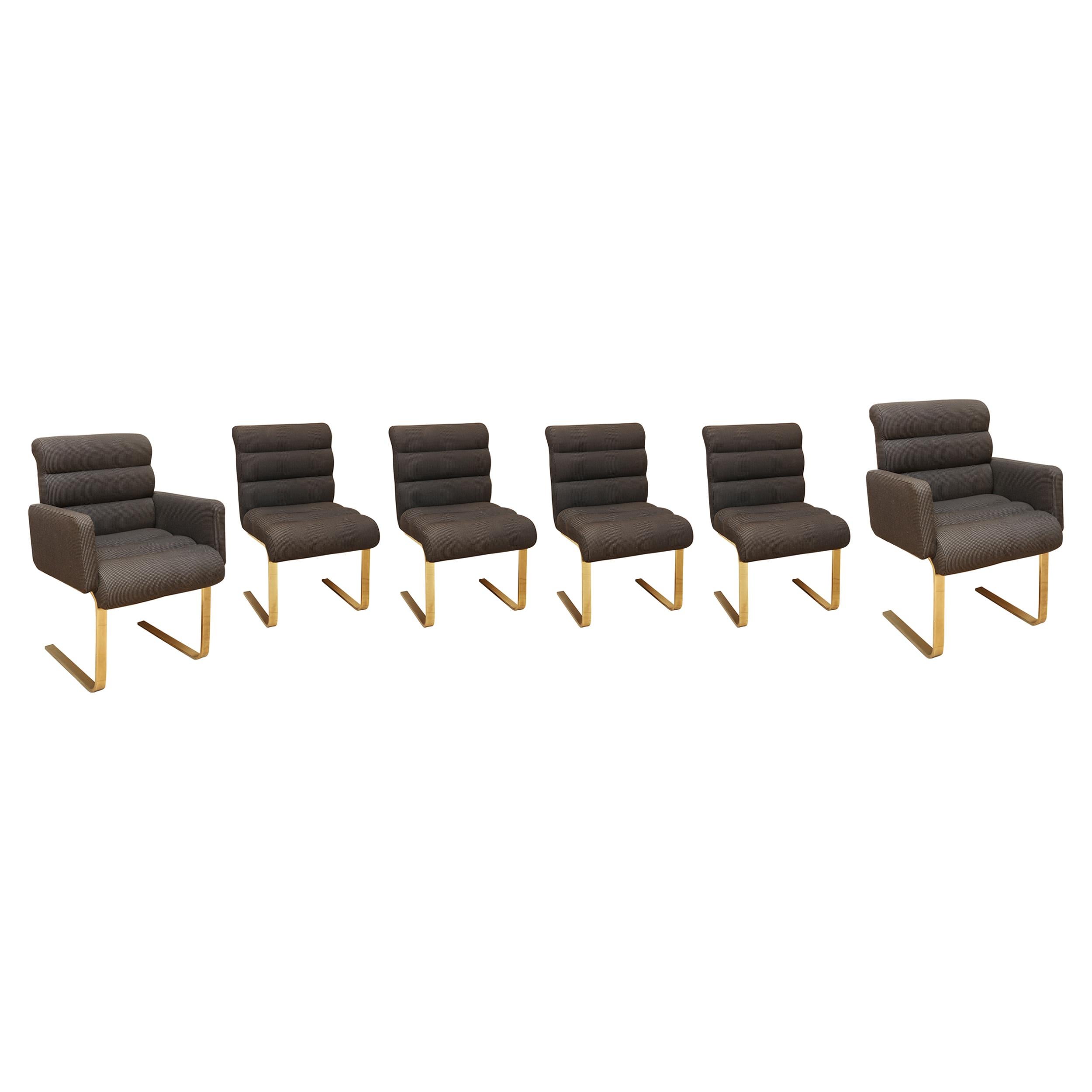 Set of Six Upholstered Brass Dining Chairs