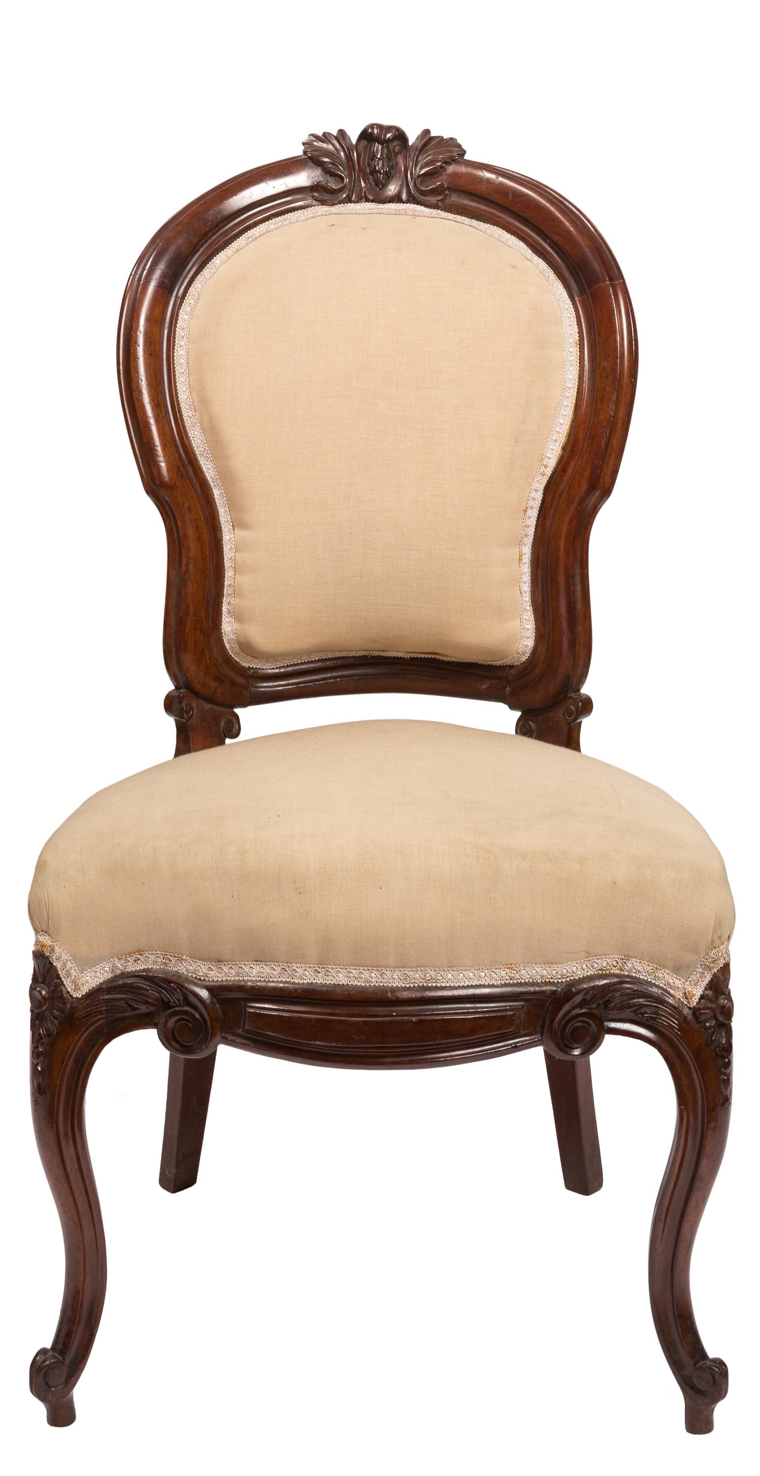 Set of Six Upholstered, Carved Spanish Isabelina / Victorian Period Side Chairs For Sale 7