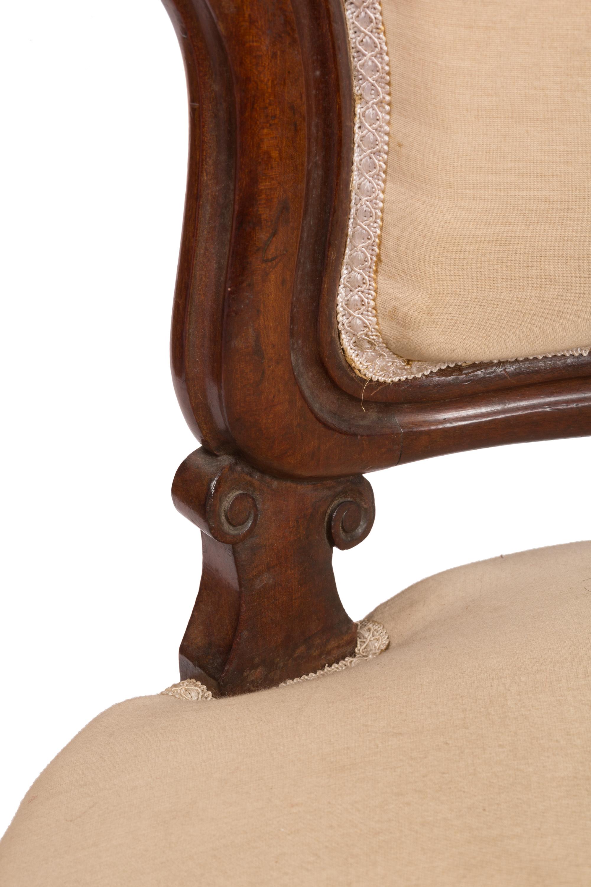 Set of Six Upholstered, Carved Spanish Isabelina / Victorian Period Side Chairs For Sale 3
