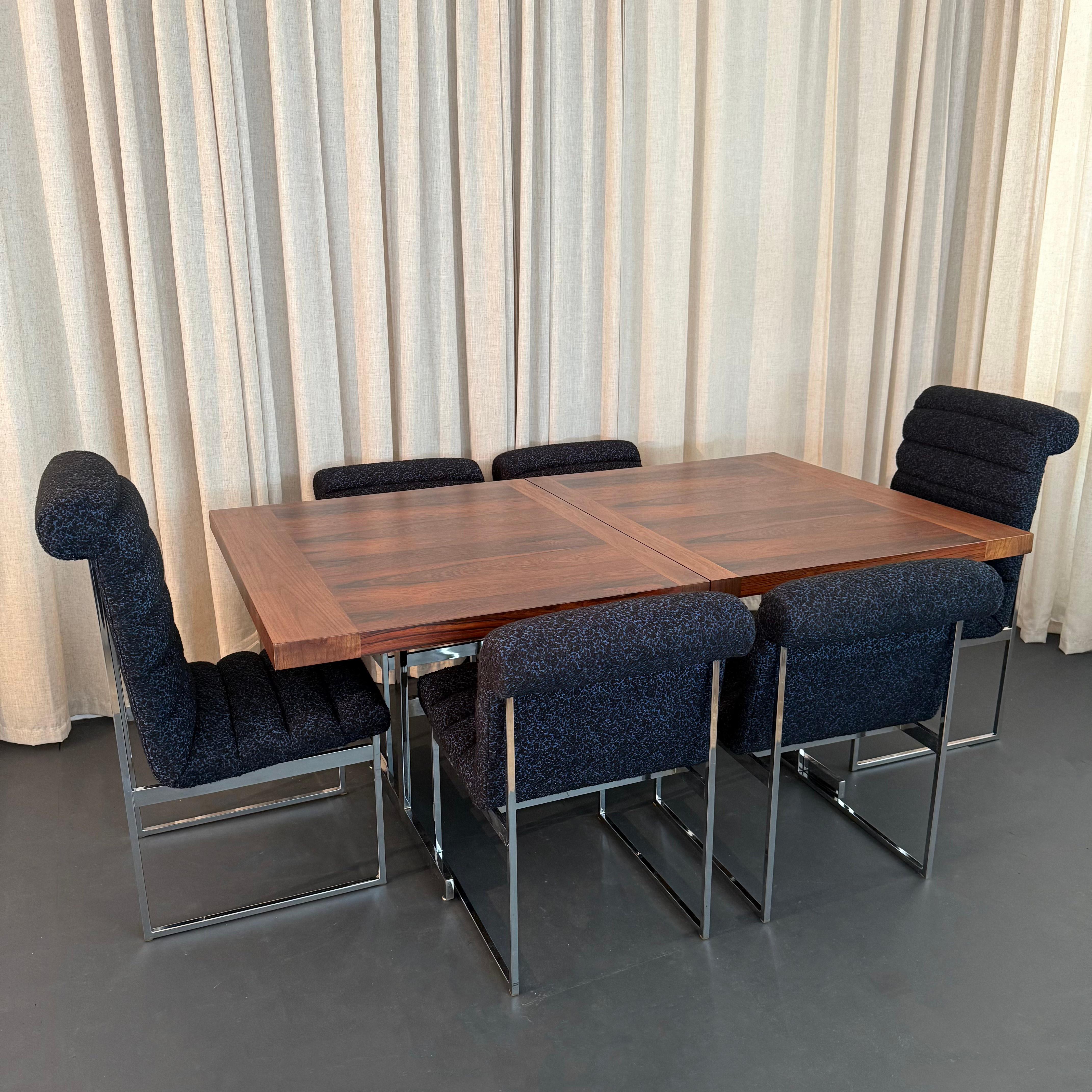 Set di sei sedie da pranzo imbottite in stile Milo Baughman con rivestimento in cromo in vendita 4