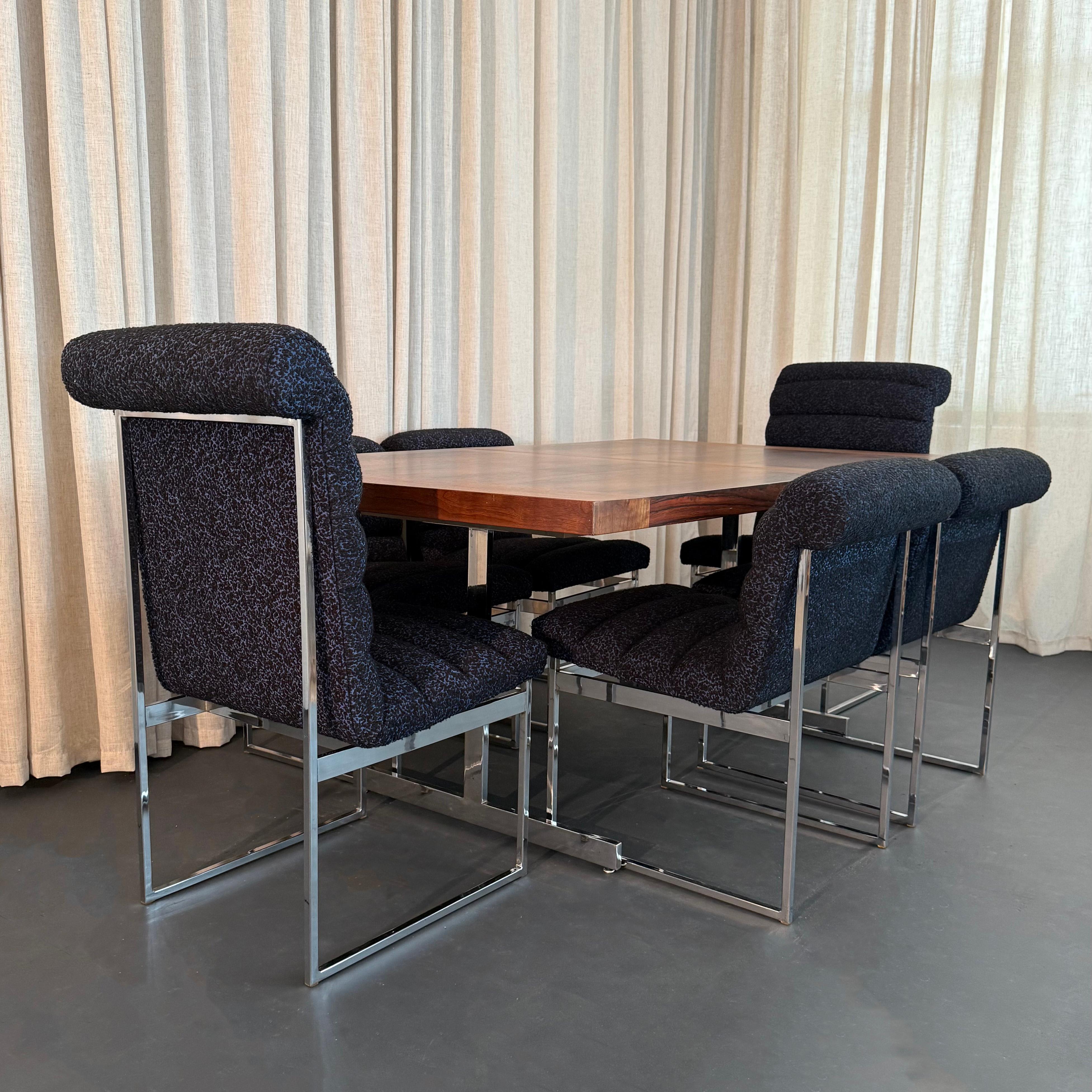 Set di sei sedie da pranzo imbottite in stile Milo Baughman con rivestimento in cromo in vendita 6