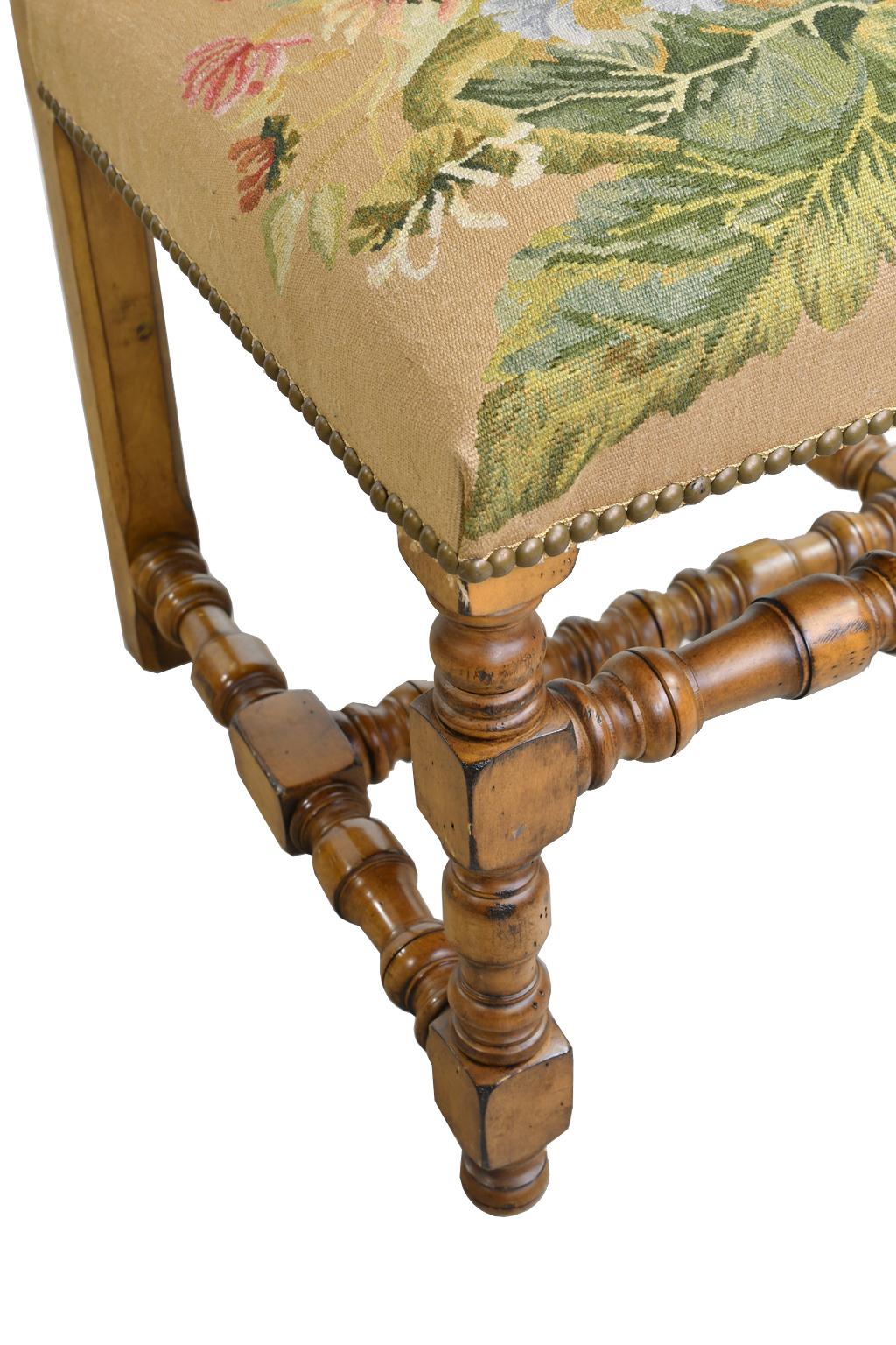 Set of Six Upholstered Dining Chairs with Fine Floral Tapestry and Turned Legs 4