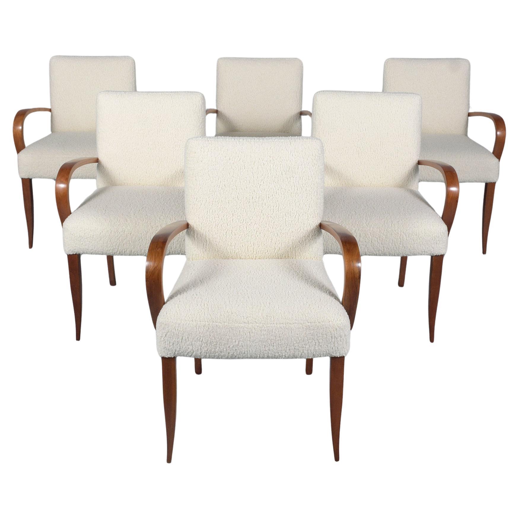 Set of 6 Mid-Century Modern Walnut Armchairs: Restored Elegance For Sale