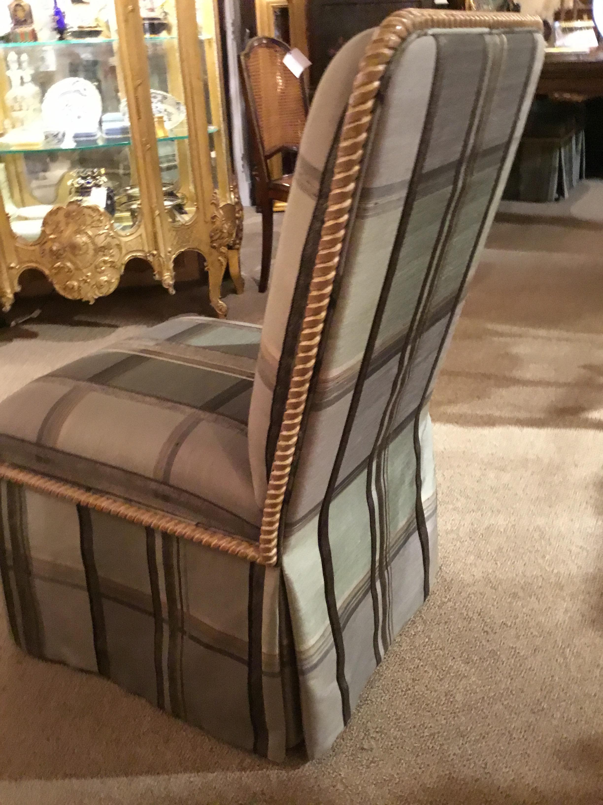 Set aus sechs gepolsterten Seiden-Esszimmerstühlen in Teal-Farbe mit Seidenkanten und Seilholzkanten (21. Jahrhundert und zeitgenössisch) im Angebot