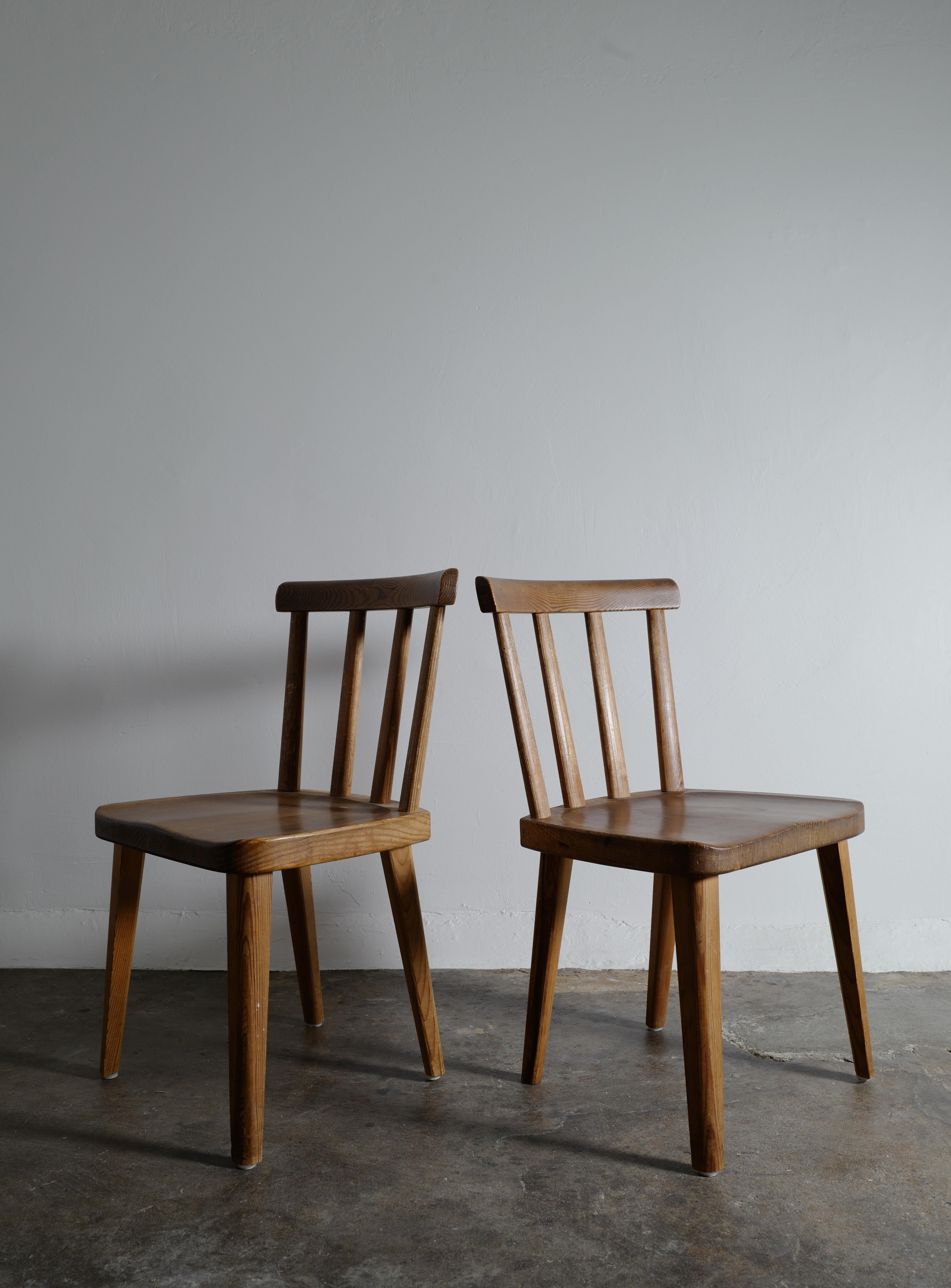 Rare set of six chairs in original condition designed by Axel Einar Hjorth for Nordiska Kompaniet Stockholm during the 1930s. All chairs are in great condition and stable. Showing beautiful patina and signs from use.