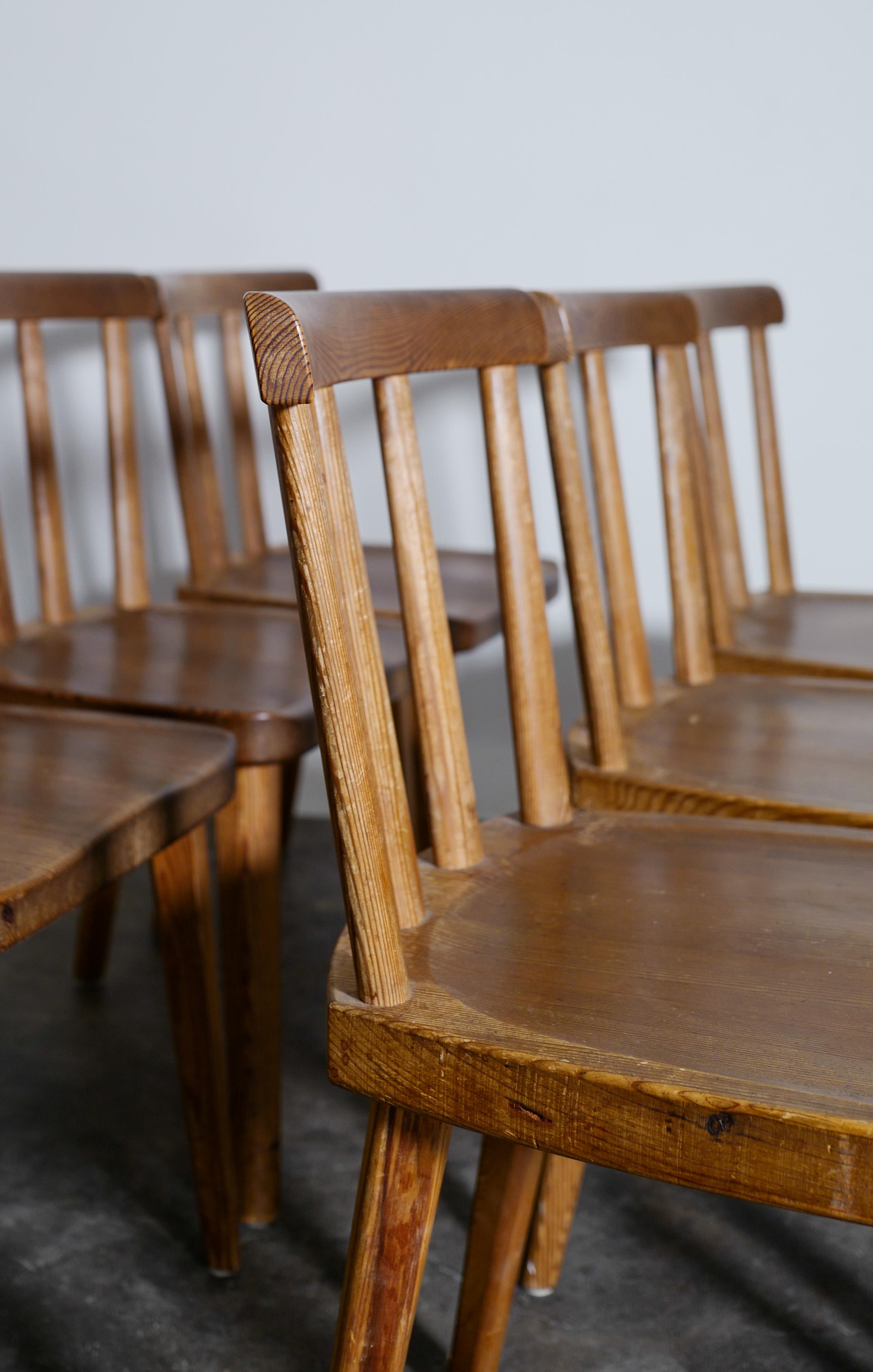 Stained Set of Six Utö Chairs by Axel Einar Hjorth in Pine for Nordiska Kompaniet, 1930s