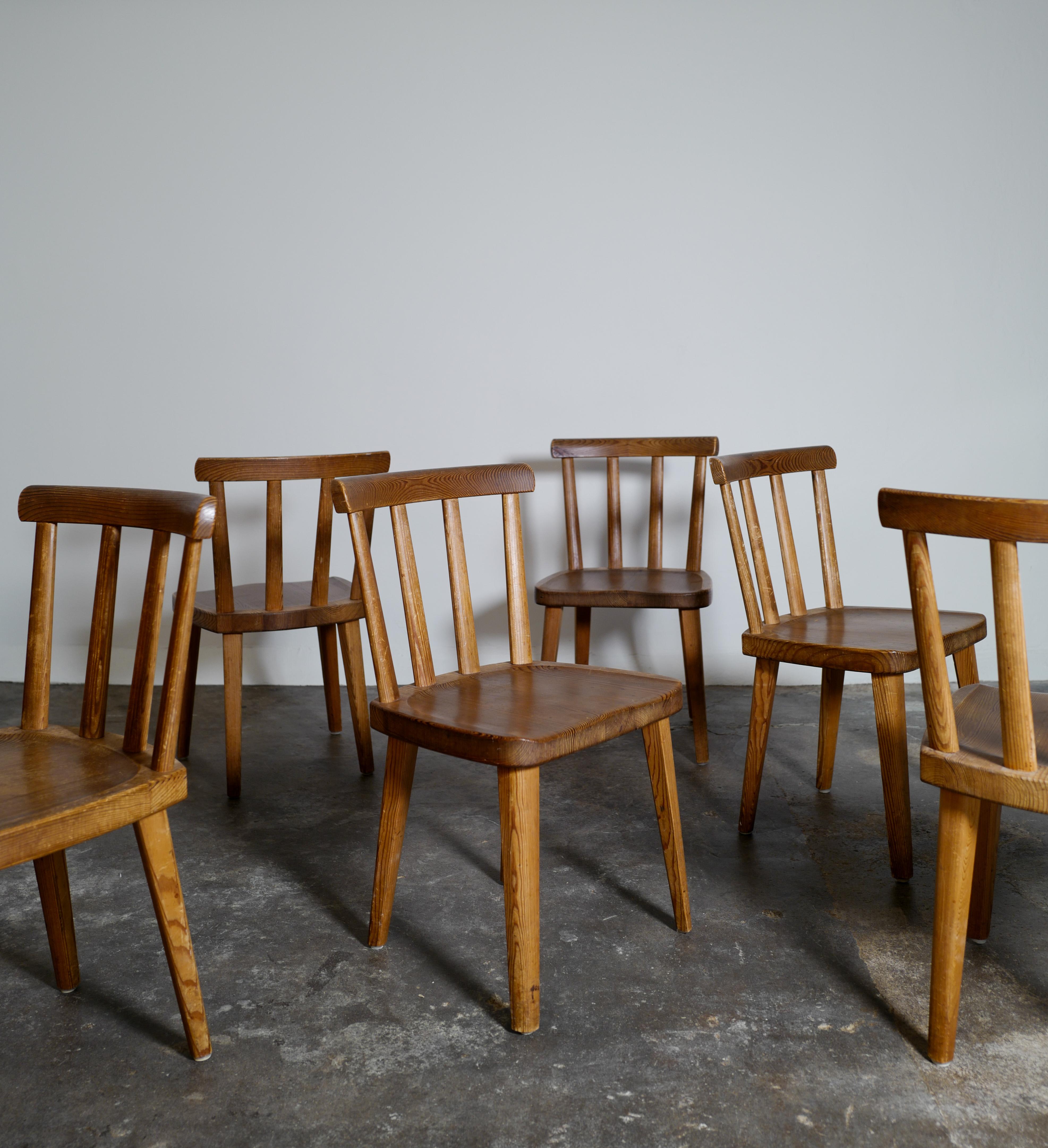 Set of Six Utö Chairs by Axel Einar Hjorth in Pine for Nordiska Kompaniet, 1930s 1