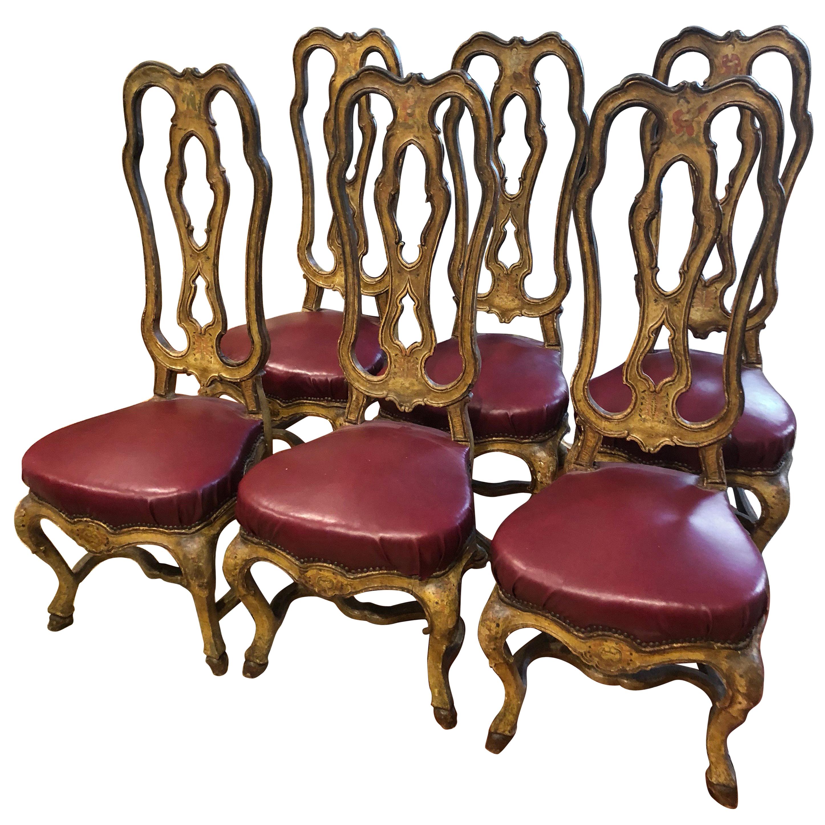 Set of Six Venetian Painted Dining Chairs For Sale