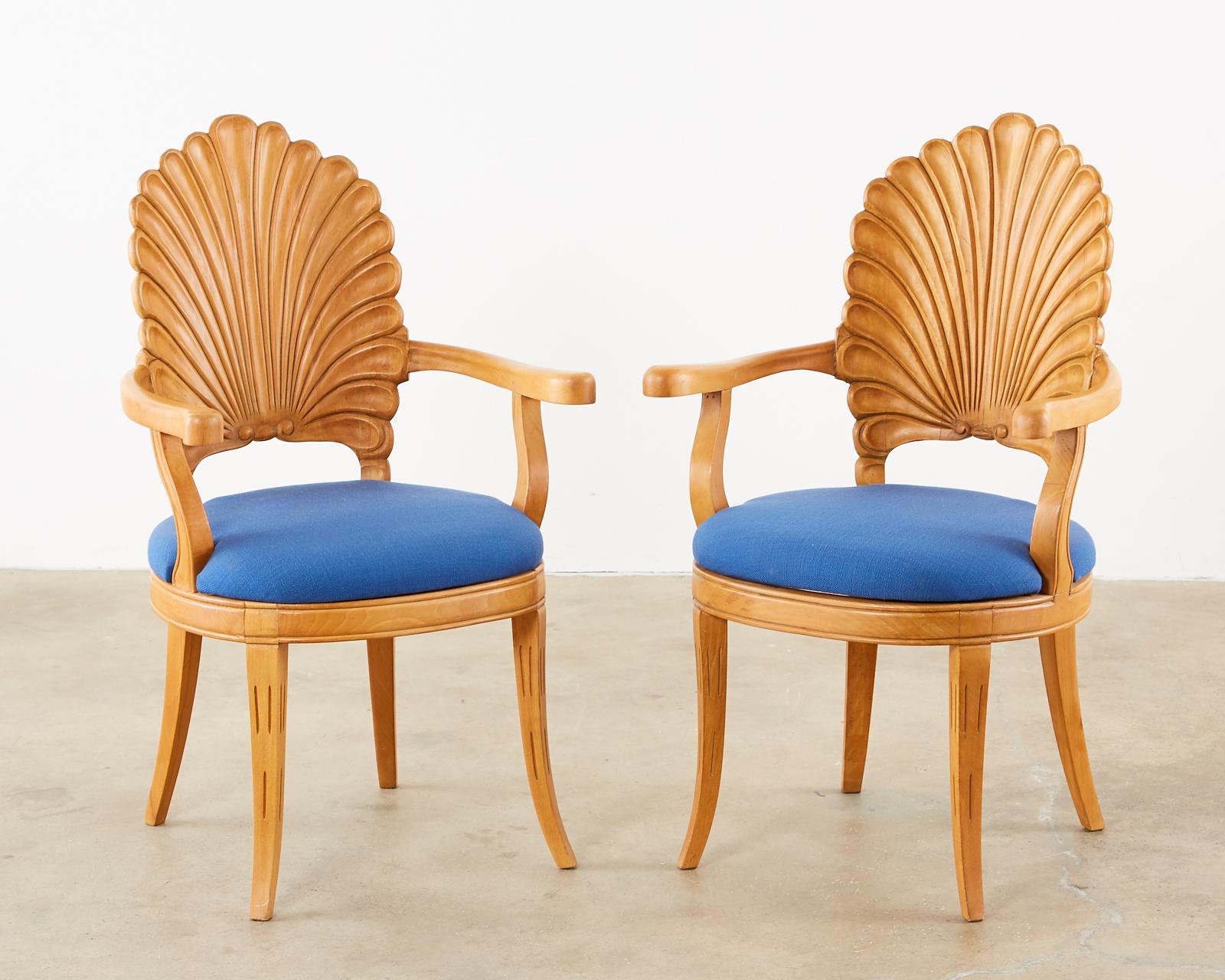Hollywood Regency Set of Six Venetian Shell Back Grotto Dining Chairs