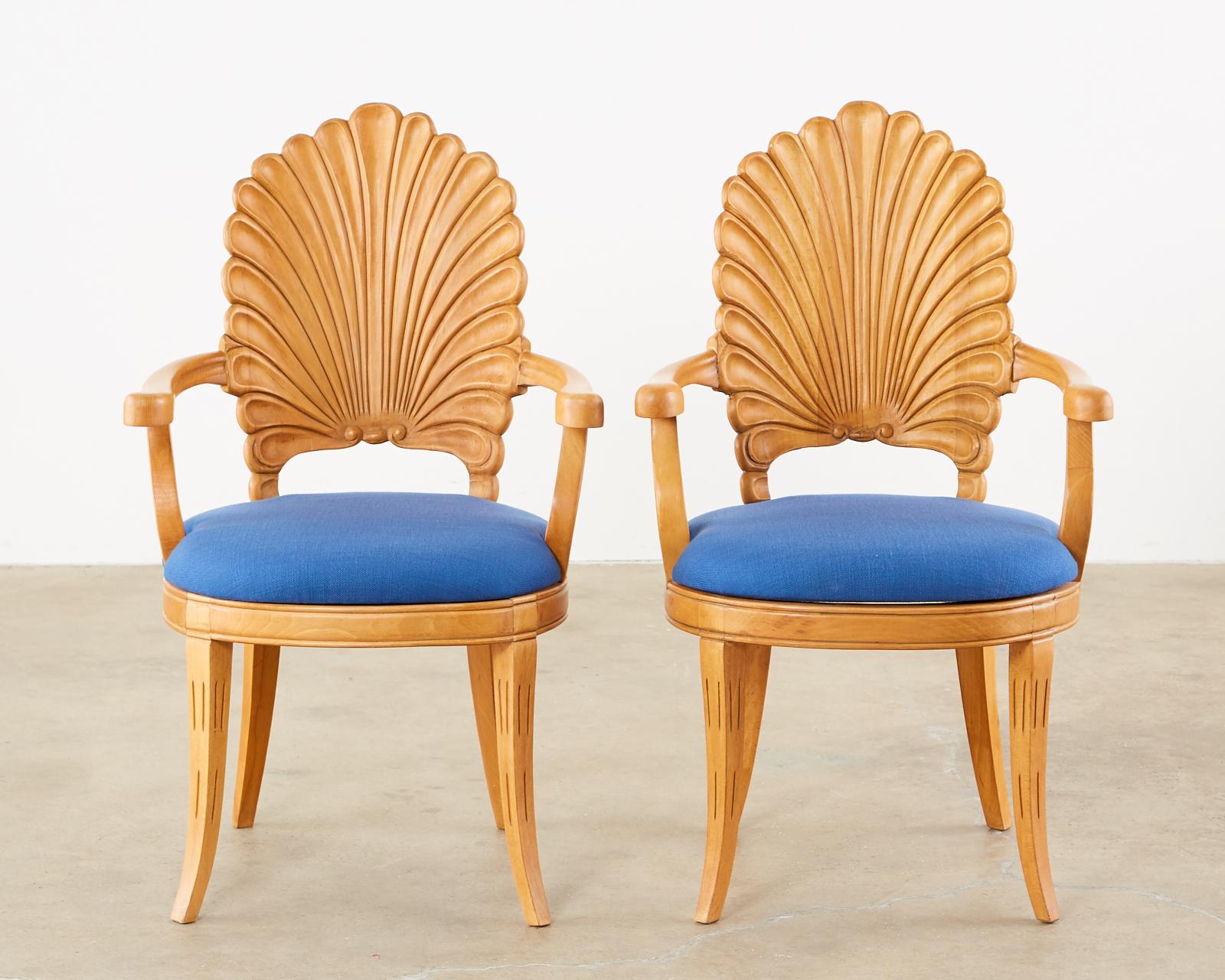 Fabric Set of Six Venetian Shell Back Grotto Dining Chairs
