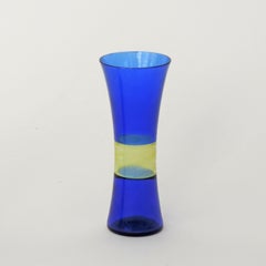 Set of Six Venini Drinking Glasses in Blue and Yellow Murano Glass