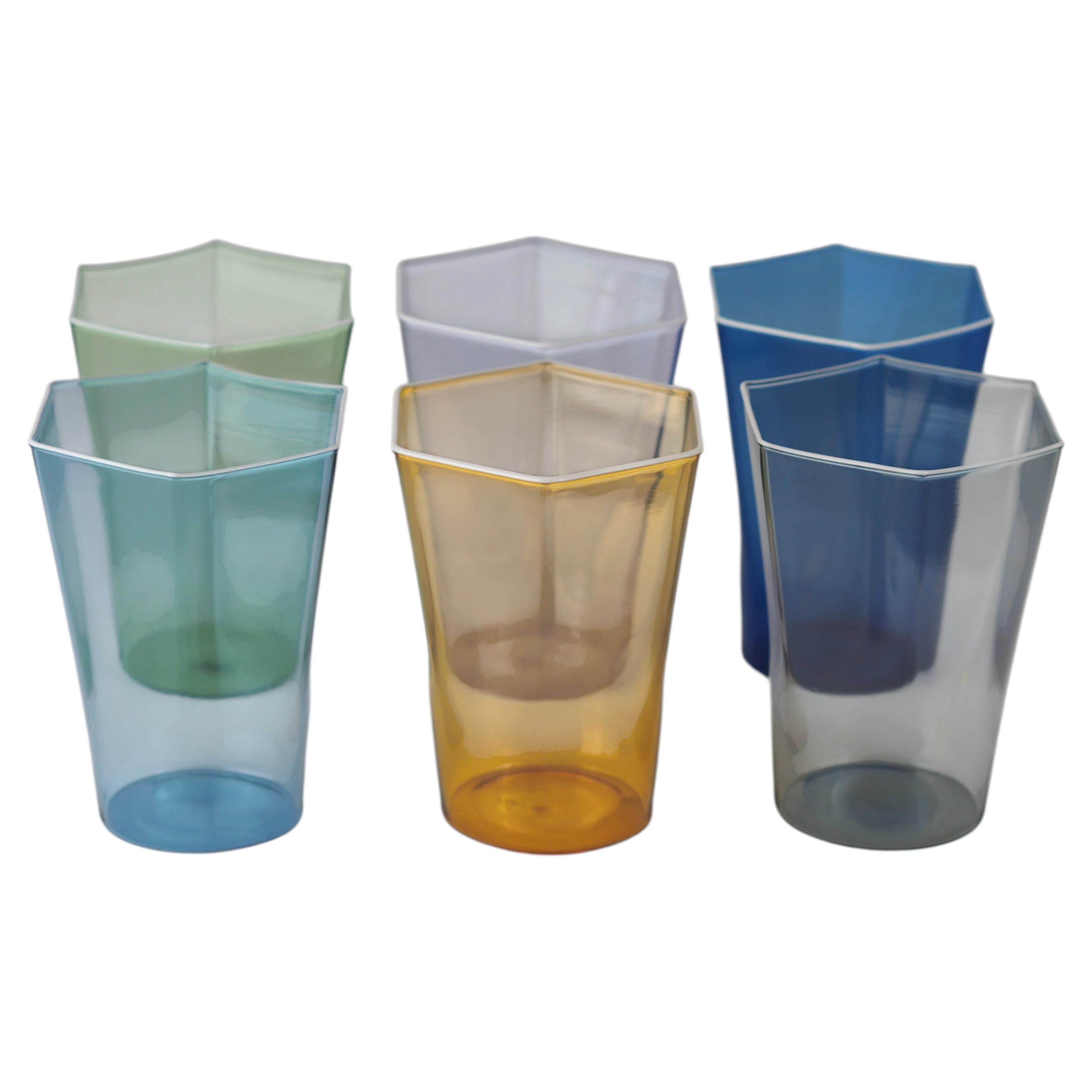 Set of six Venini Murano "Esagonali" Glasses by Carlo Scarpa