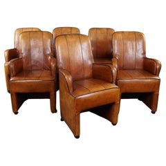 Set of six very beautiful sheep leather dining room chairs with armrests and on 