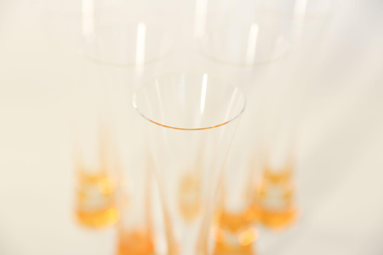 French Set of Six Veuve Clicquot Glass Champagne Flutes