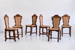 Satz von sechs Victor Courtray zugeschriebenen Esszimmerstühlen aus Eiche und Binsen, 1950er Jahre