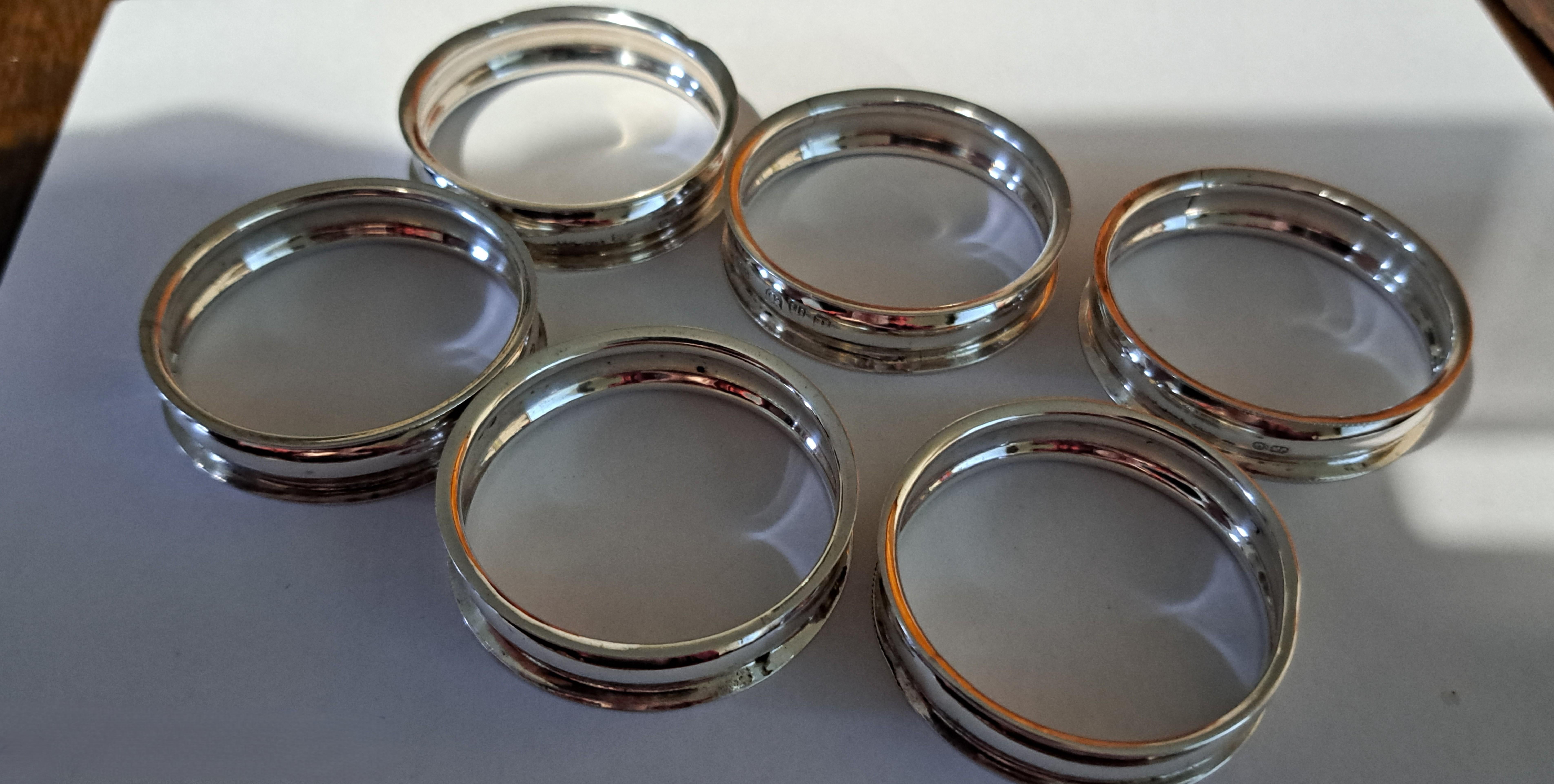 Argento 925 Set di sei portatovaglioli d'argento Chester vittoriano in vendita