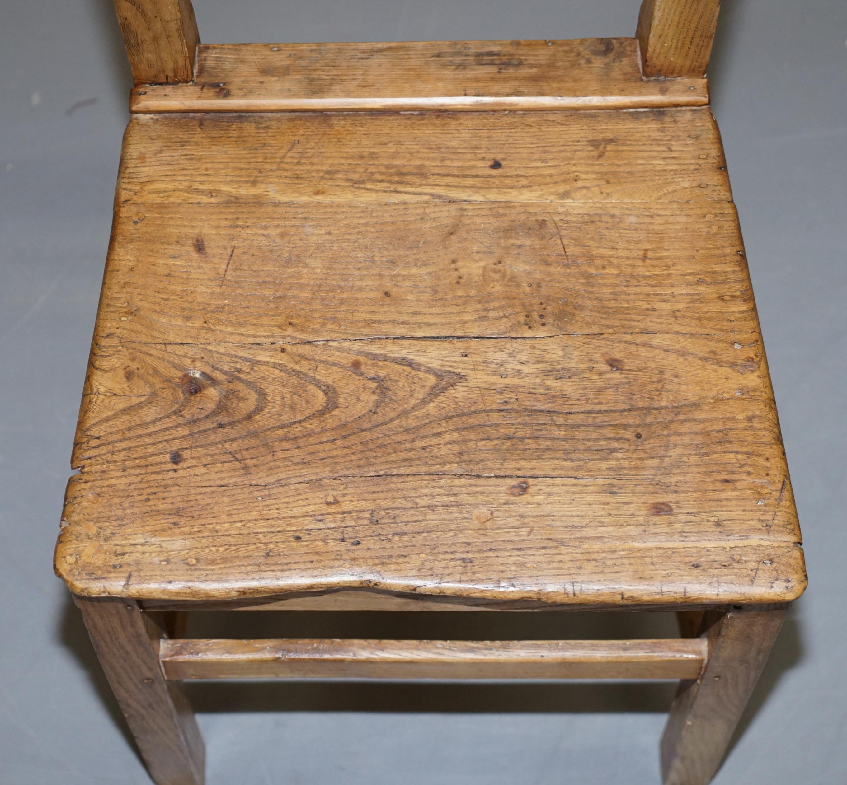 Set of Six Victorian Elm and Oak Dining Room Chairs Stunning Timber  7