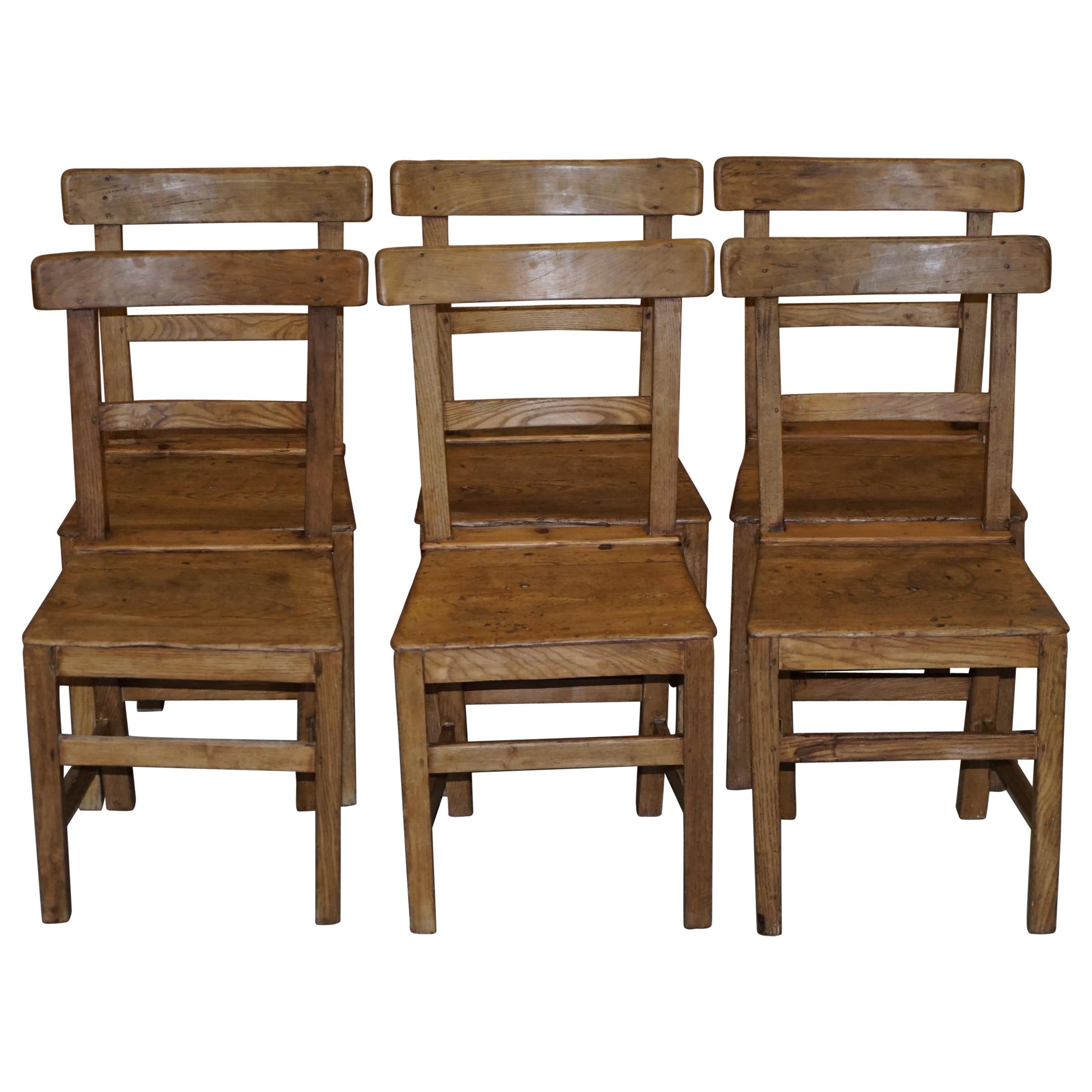 Set of Six Victorian Elm and Oak Dining Room Chairs Stunning Timber 