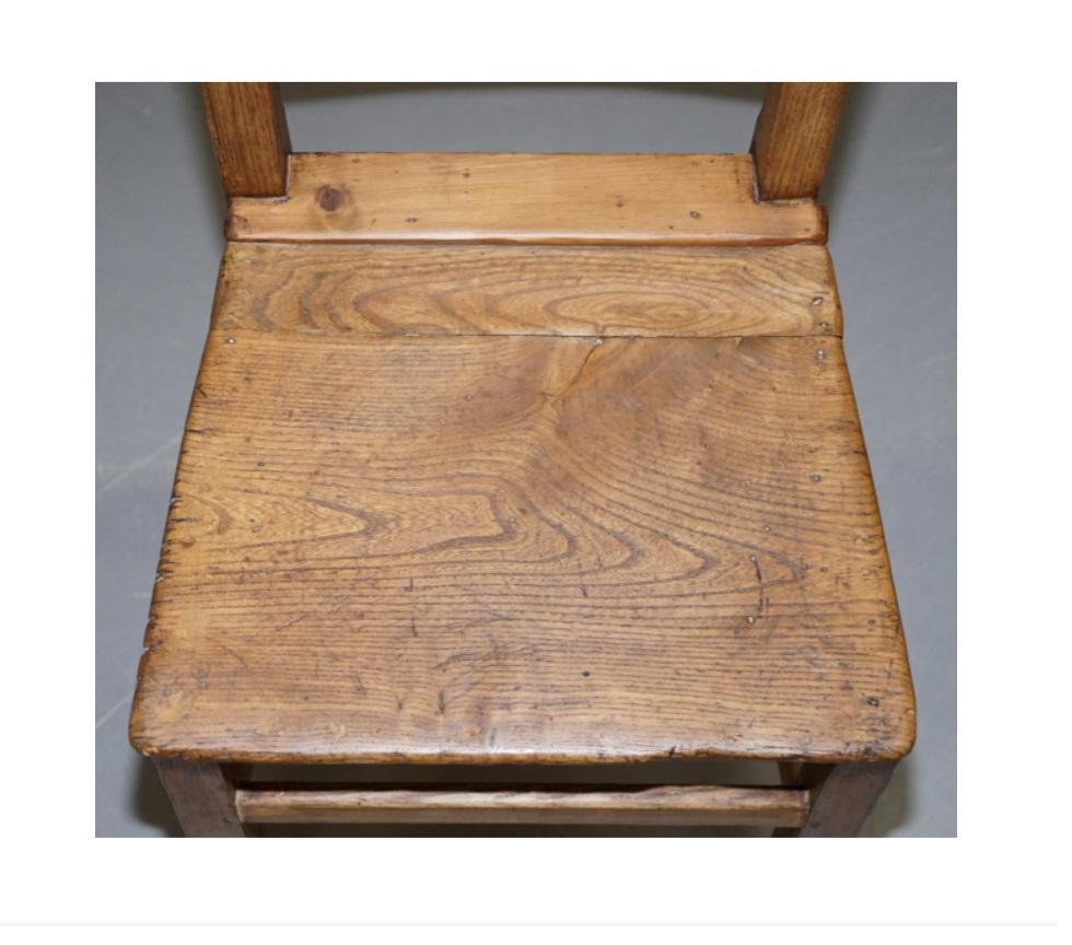We are delighted to offer for sale this lovely set of six original Victorian farmhouse country chapel dining chairs.

They are made from elm and oak, they are very old and have tonnes of patina marks all-over which make them look and feel simply