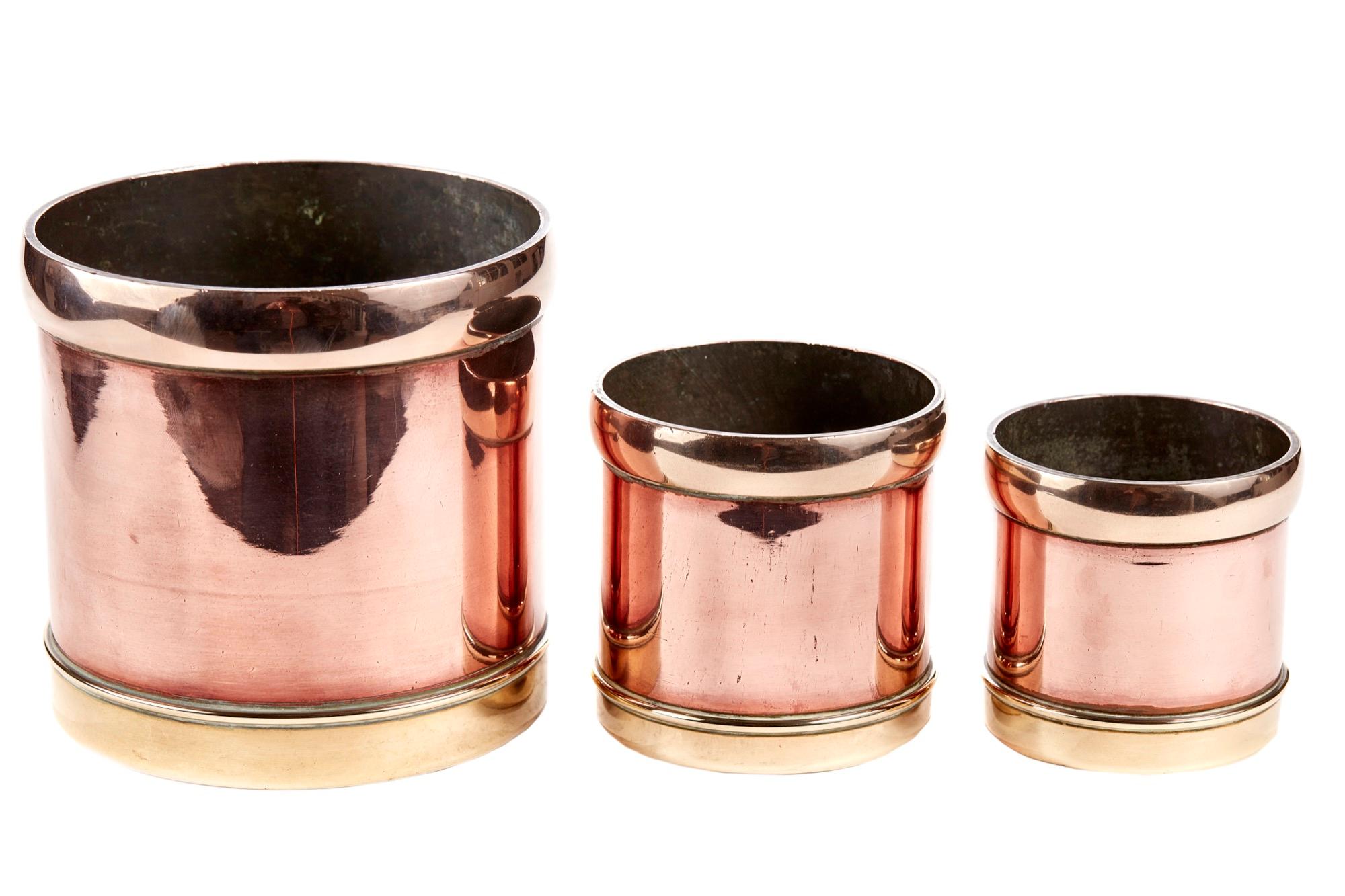 Indian Set of Six Victorian Graduated Copper and Brass Vessels