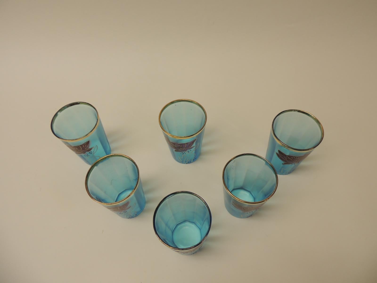 German Set of Six Victorian Hand Painted Tea Glasses
