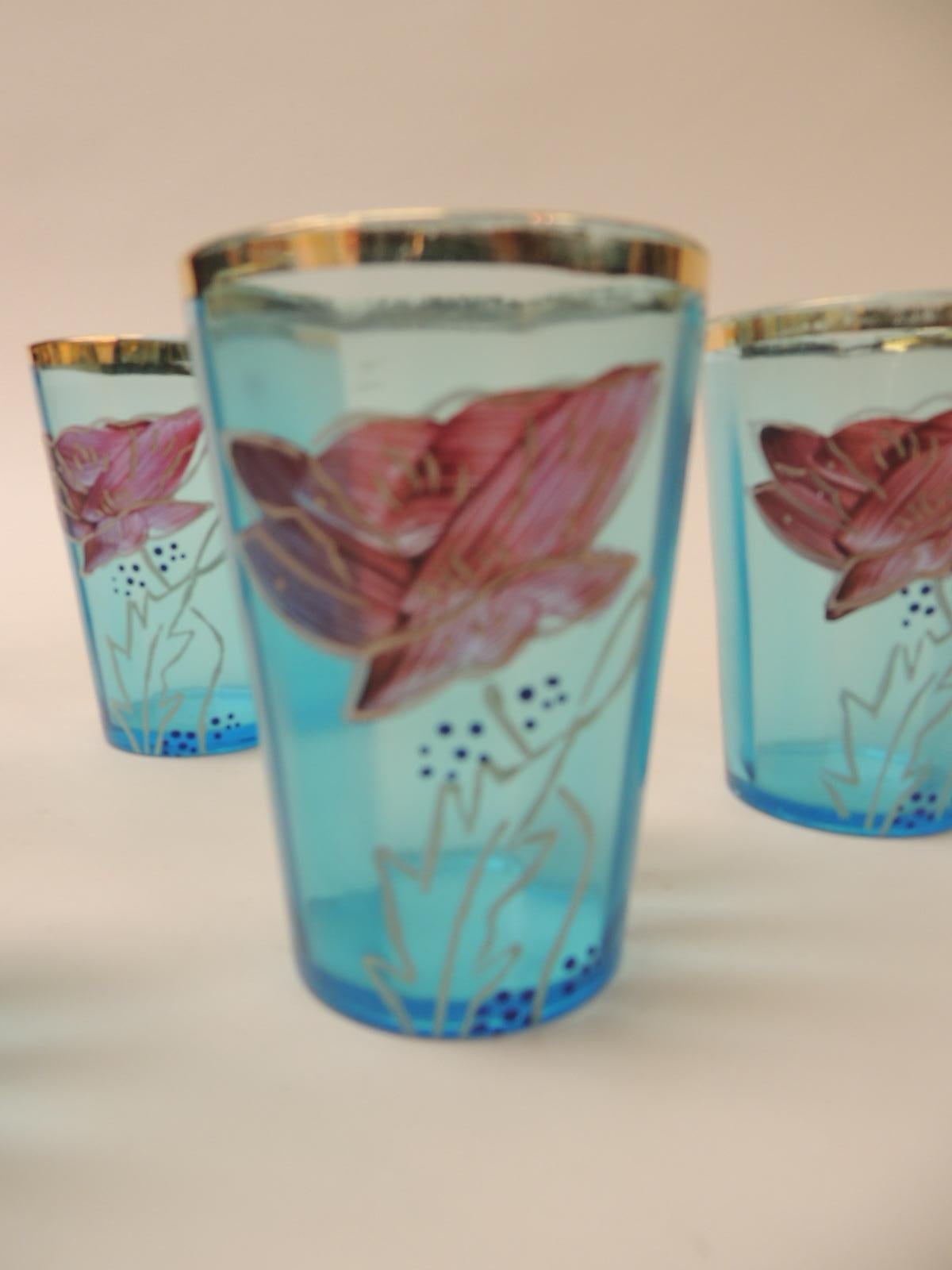 Hand-Crafted Set of Six Victorian Hand Painted Tea Glasses