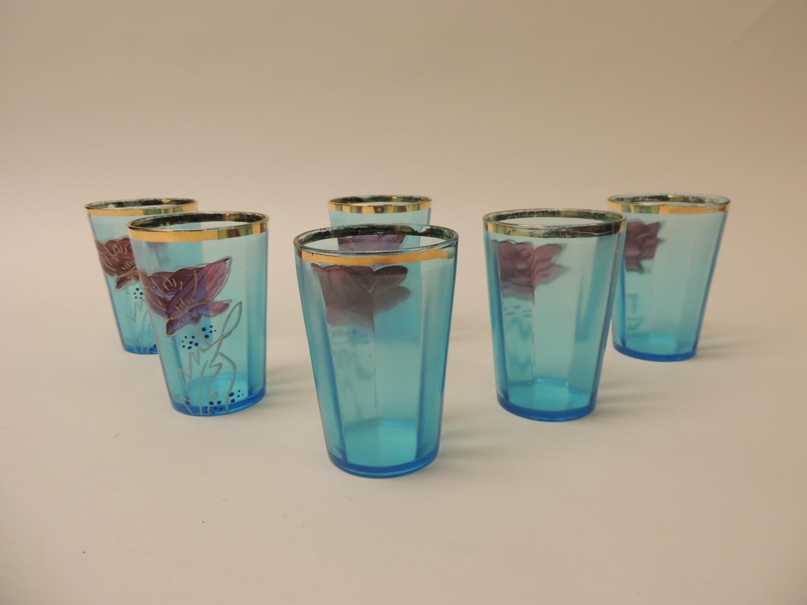 Set of Six Victorian Hand Painted Tea Glasses In Good Condition In Oakland Park, FL