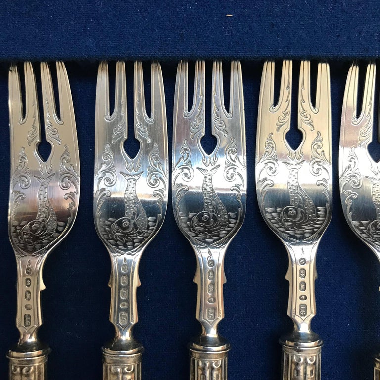 Set of Six Victorian Silver Fish Knives and Forks, JG Birmingham, 1869