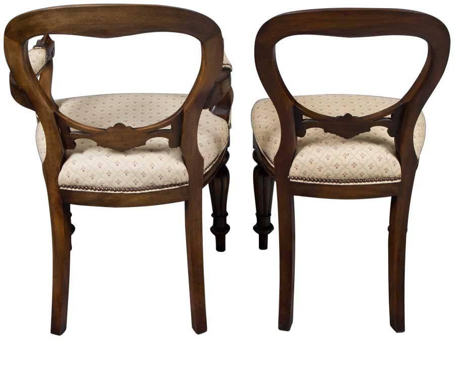 Mid-20th Century Set of Six Victorian Style Balloon Back Dining Chairs For Sale