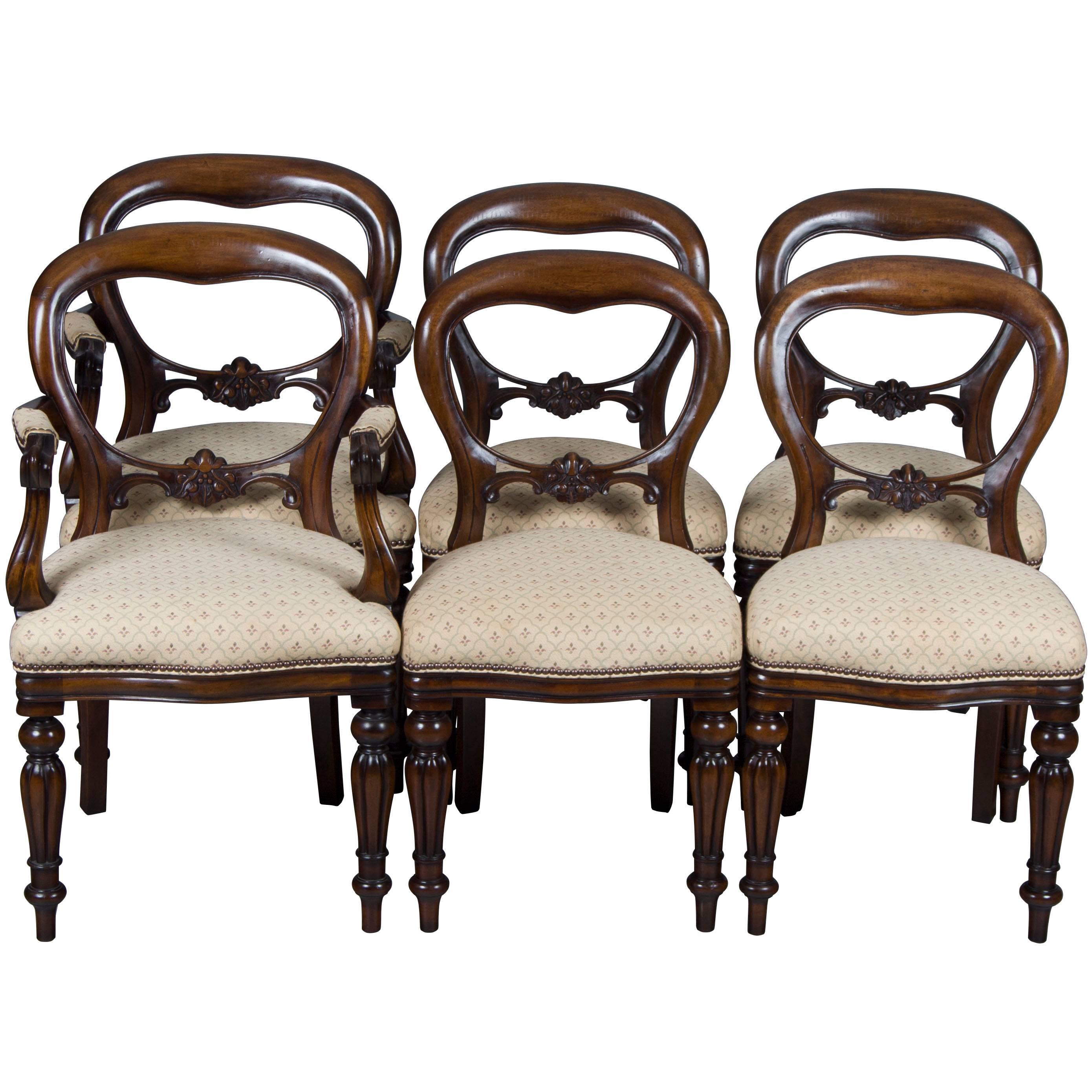 Set of Six Victorian Style Balloon Back Dining Chairs For Sale