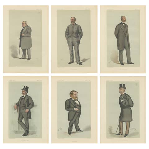 Set of Six Victorian Vanity Fair Caricatures, British Elite, 1883