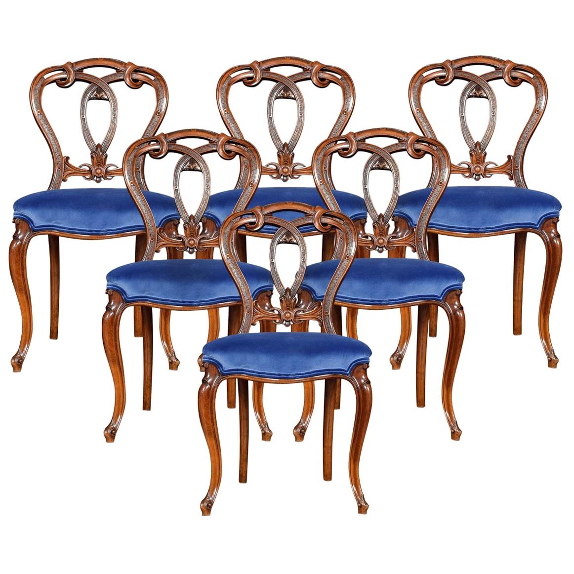 Set of Six Victorian Walnut Dining Room Chairs