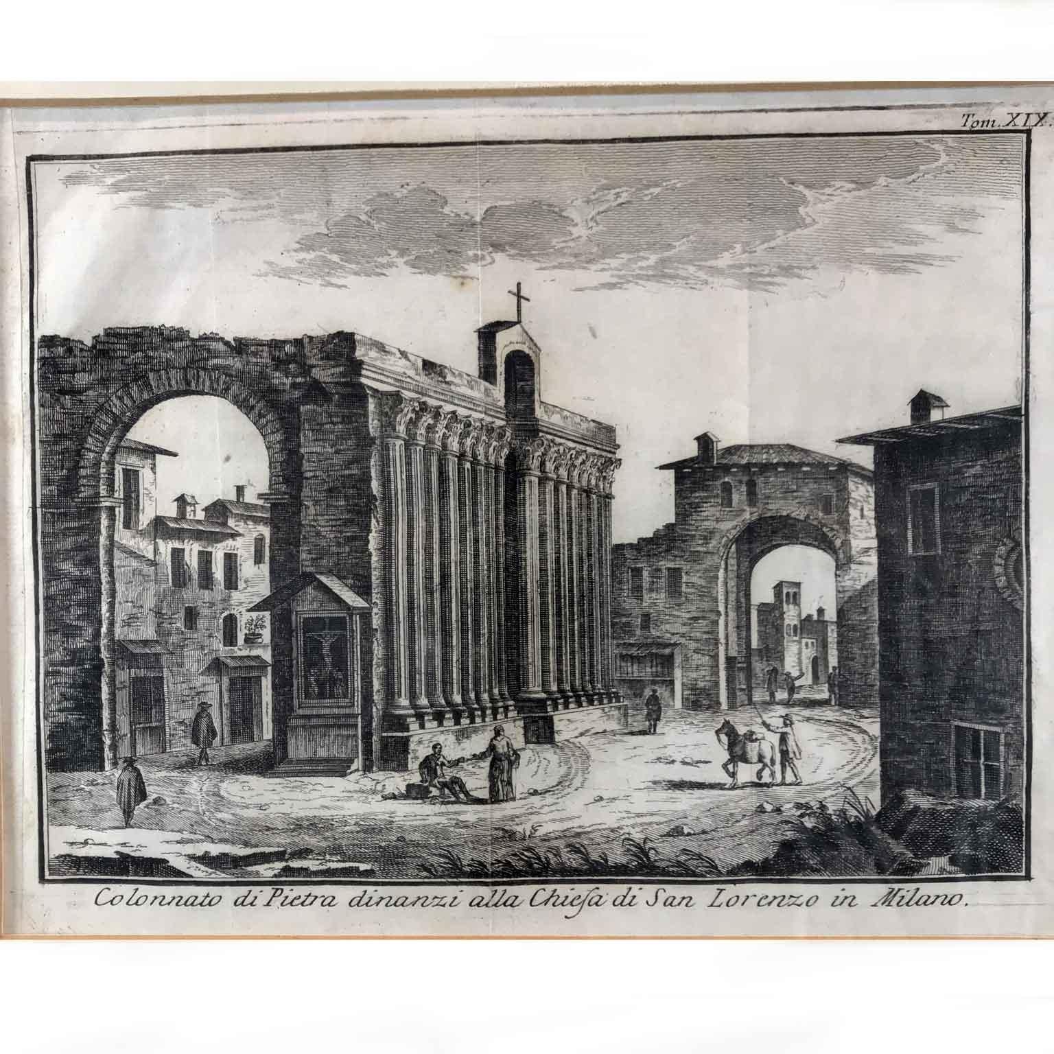 Paper Set of Six Neoclassical Views of Milan, Six Italian Original Engravings 1751 