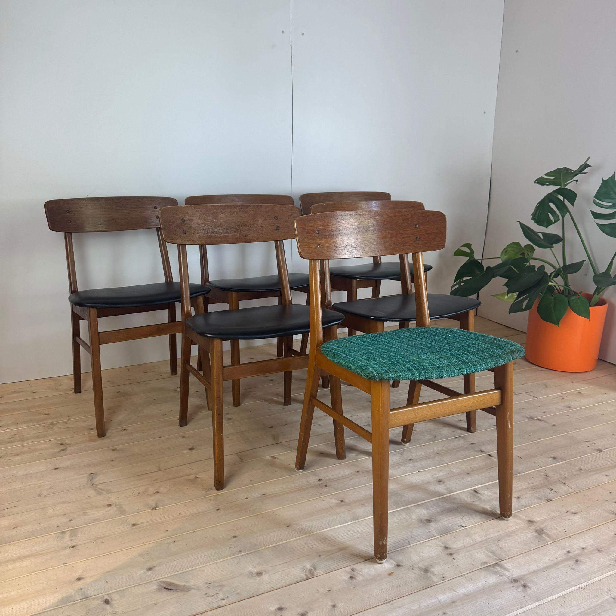 Teck Ensemble de six chaises de salle à manger en teck vinatge, Danemark 1960 en vente