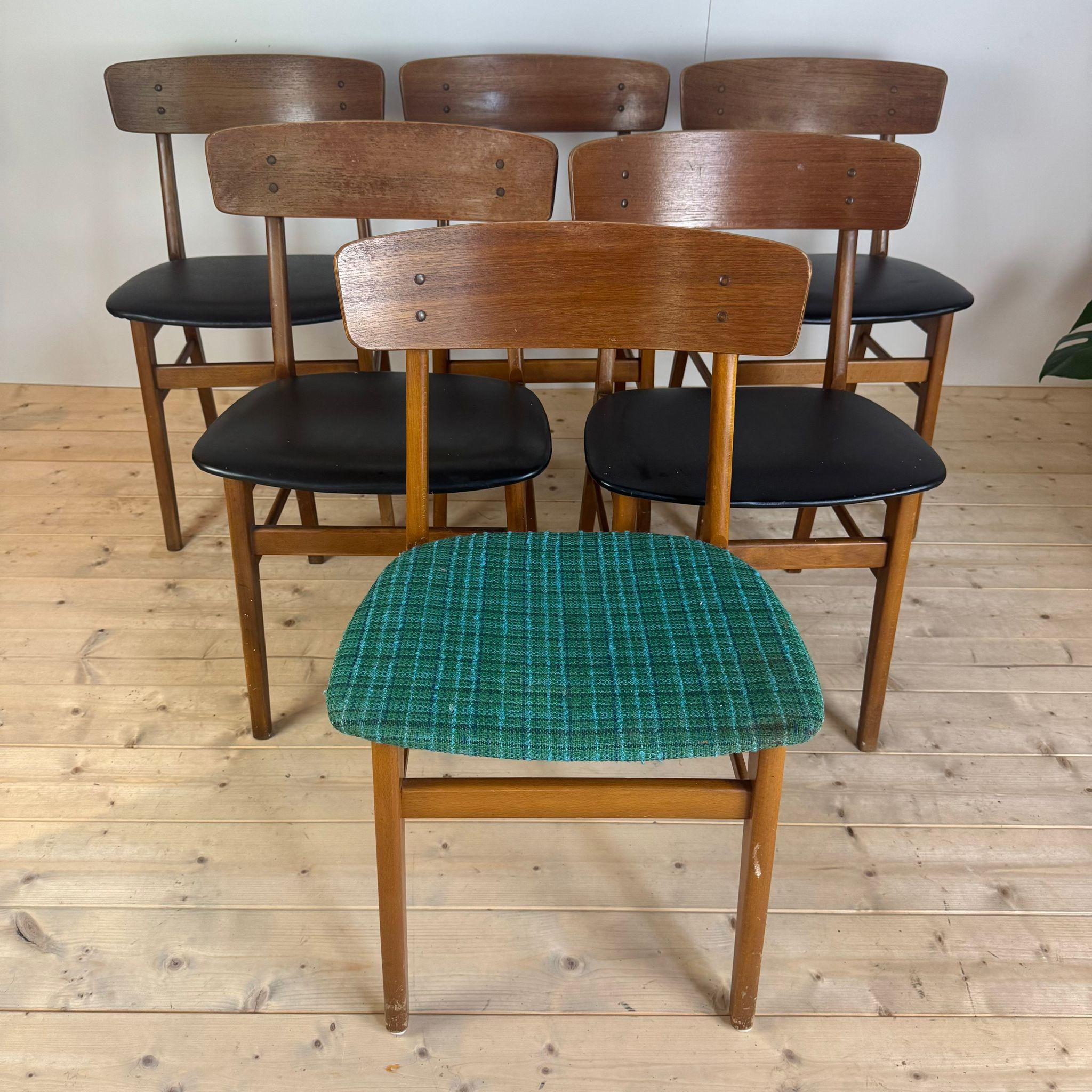 Ensemble de six chaises de salle à manger en teck vinatge, Danemark 1960 en vente 1