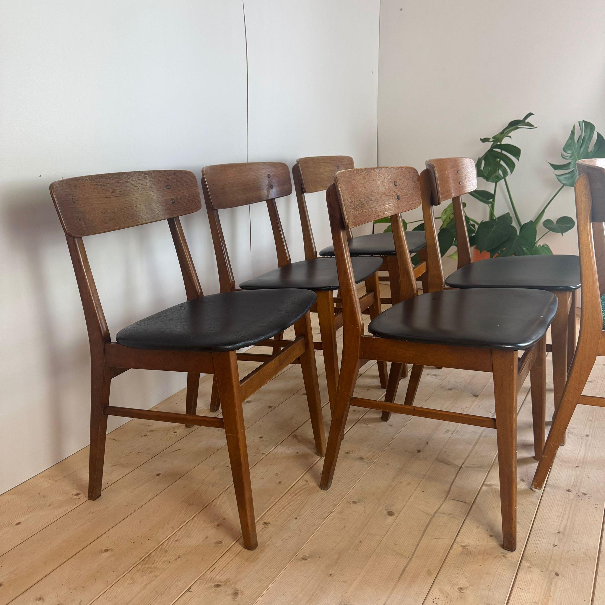 Ensemble de six chaises de salle à manger en teck vinatge, Danemark 1960 en vente 2