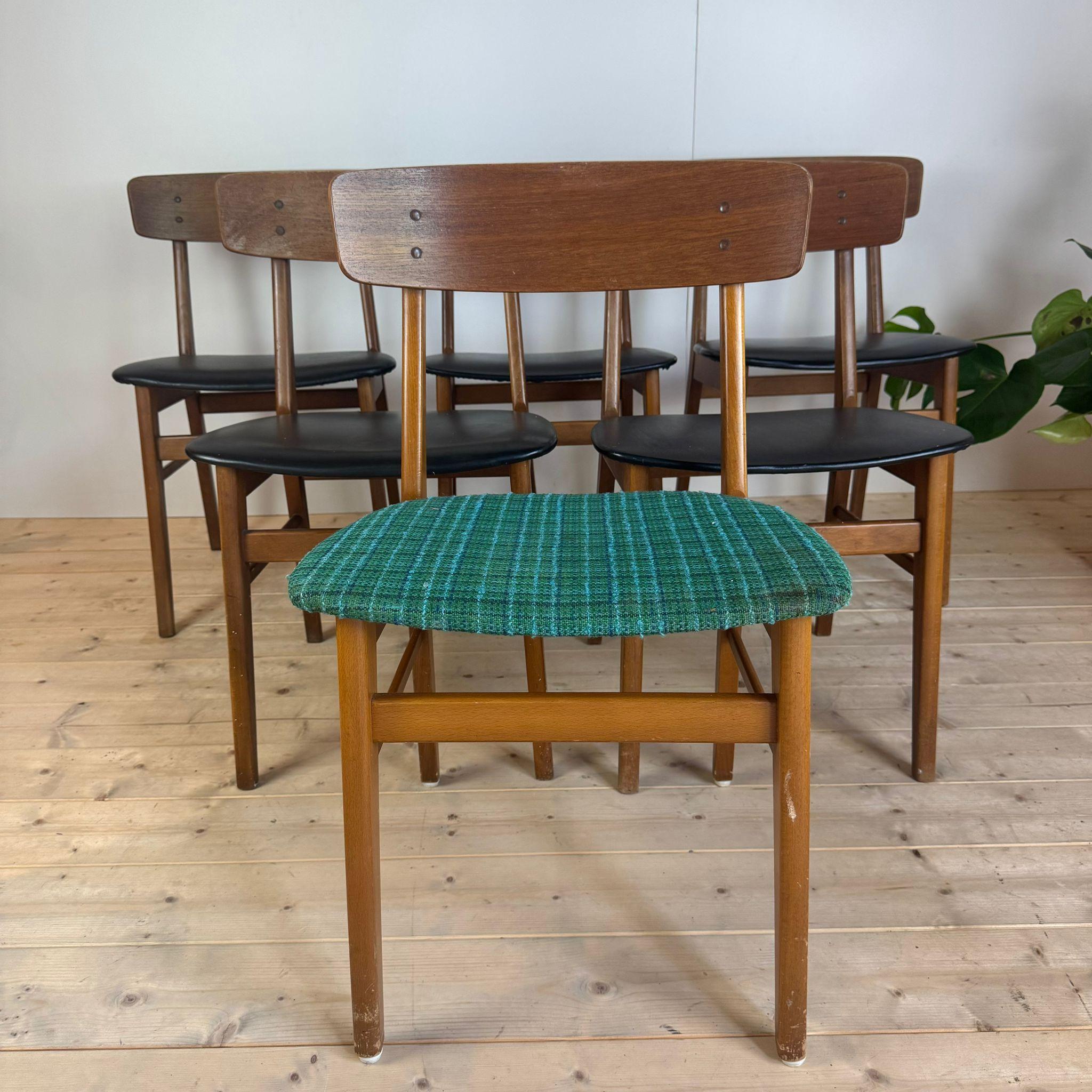 Ensemble de six chaises de salle à manger en teck vinatge, Danemark 1960 en vente 3