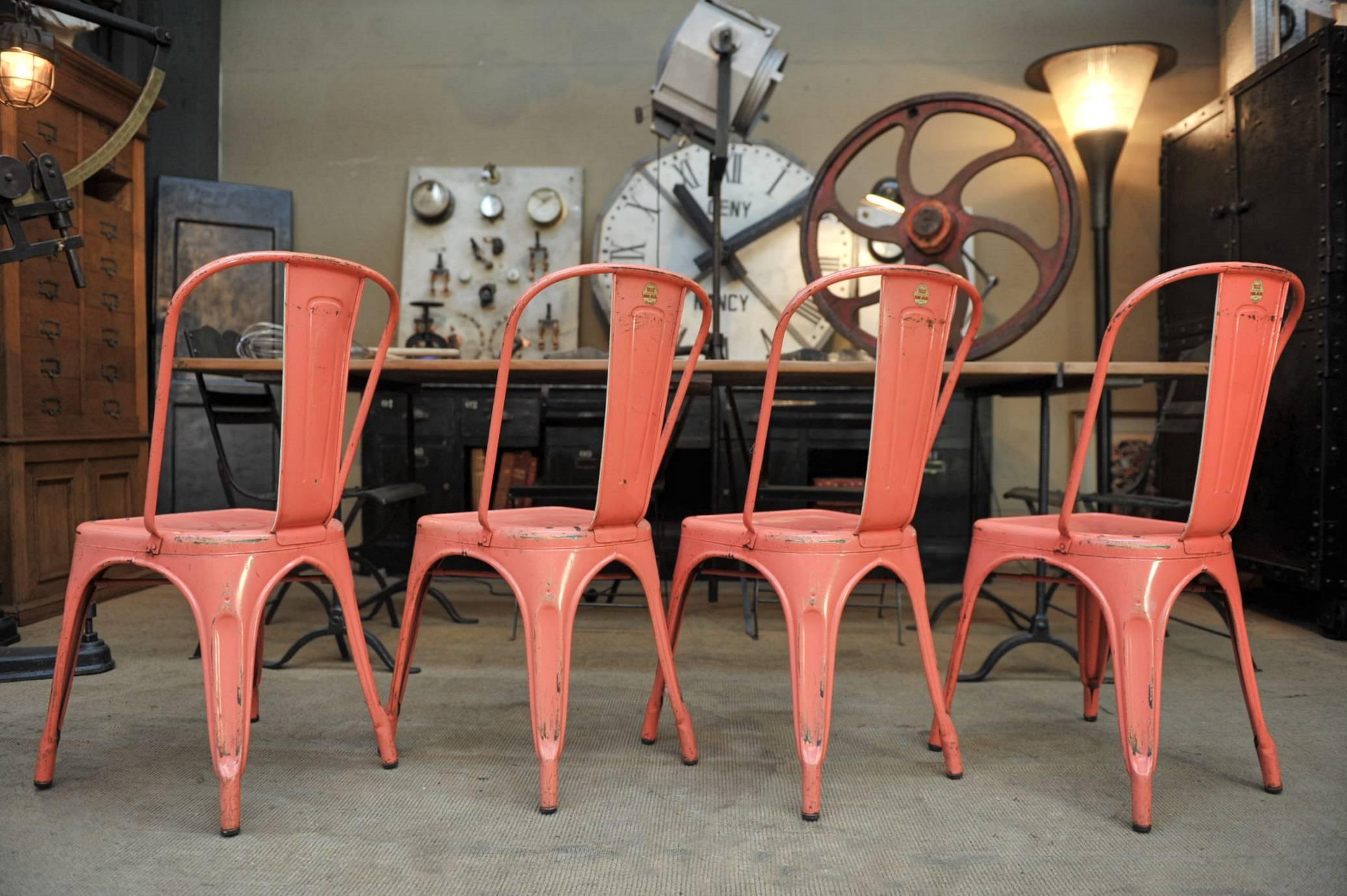 Set of Six Vintage 1950 Tolix Chairs Original Color 1