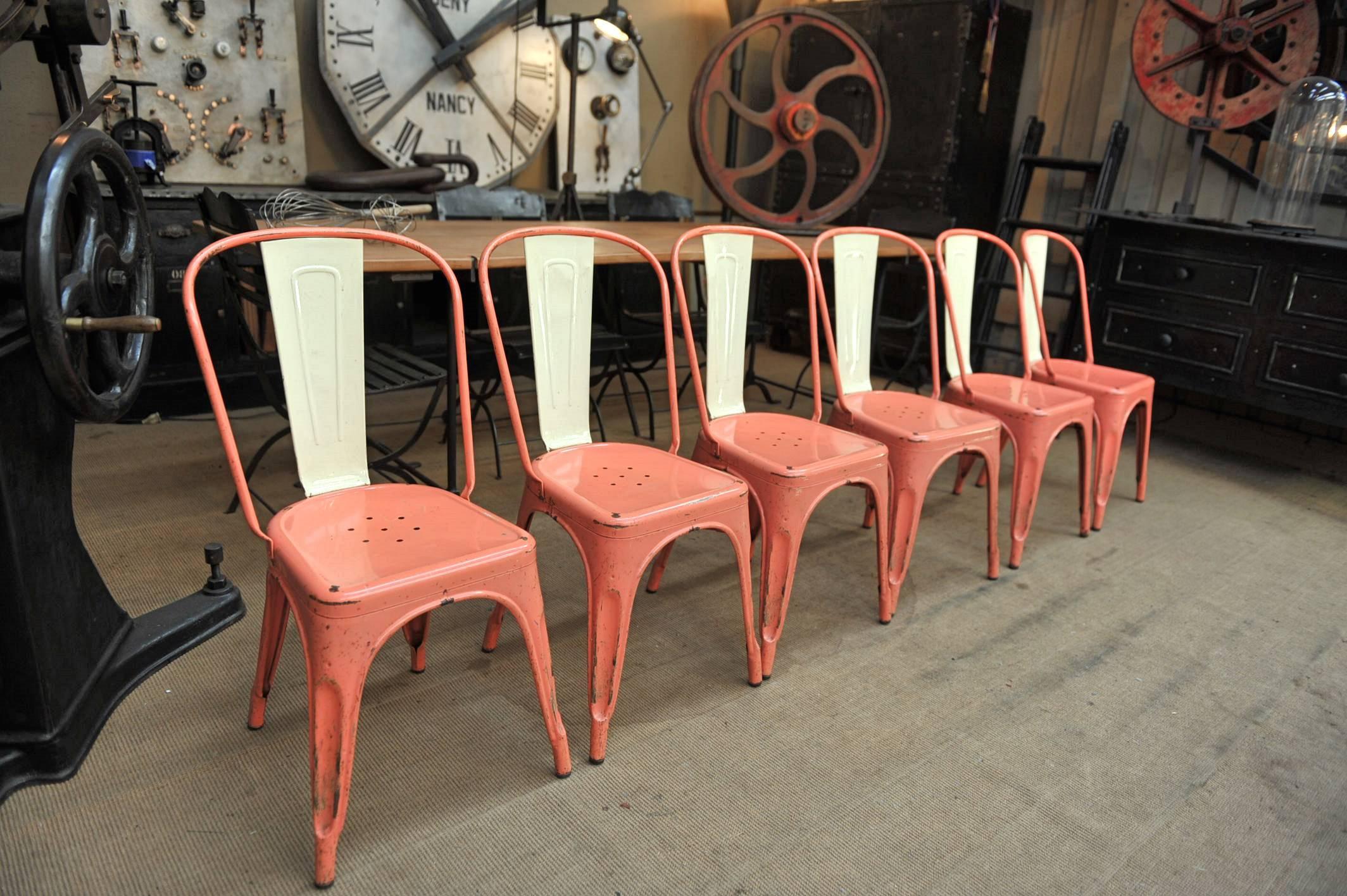 French Set of Six Vintage 1950 Tolix Chairs Original Color