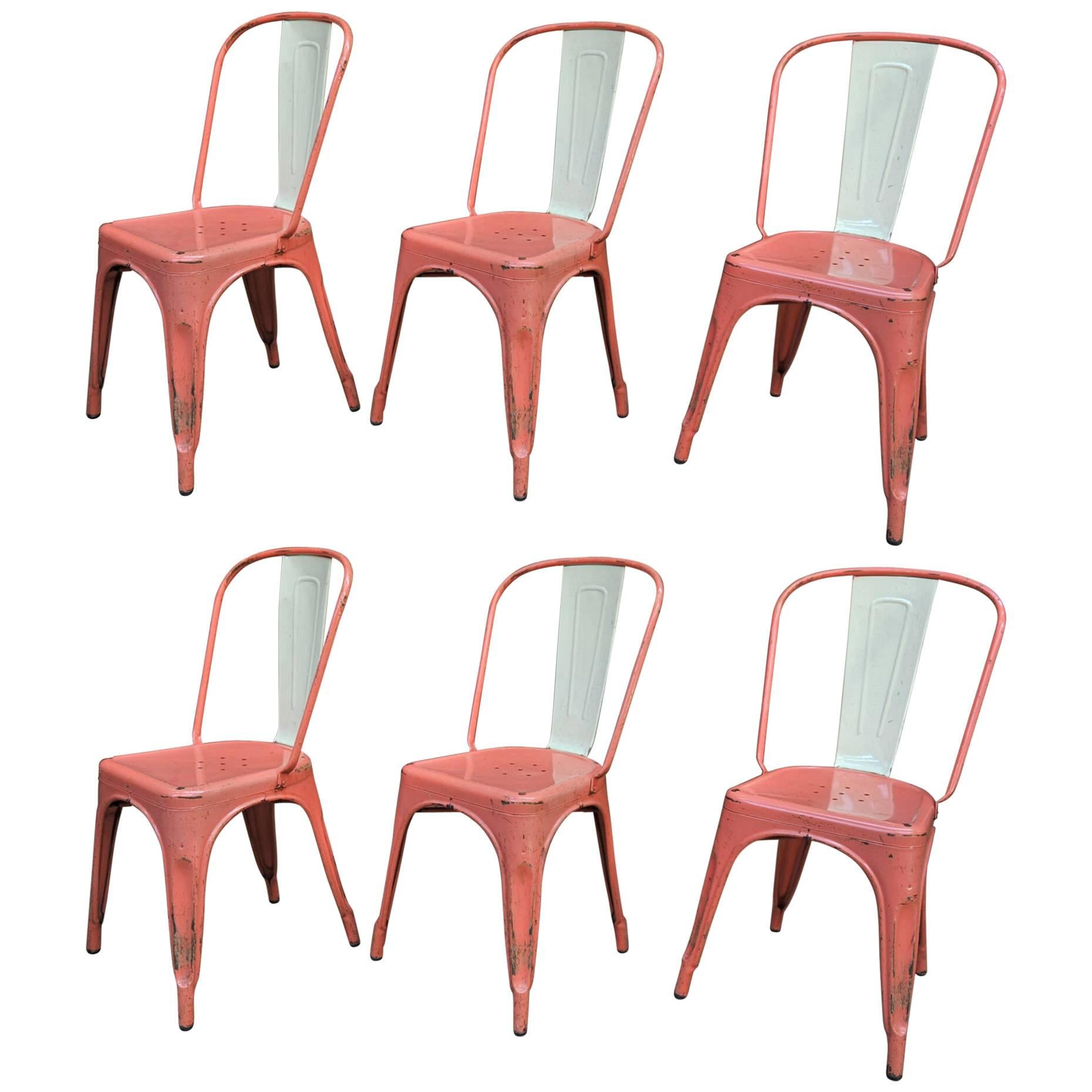 Set of Six Vintage 1950 Tolix Chairs Original Color