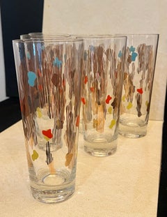 Set of Six Vintage 1950s Atomic Mid Century Cocktail Bar Highball Drink Glasses