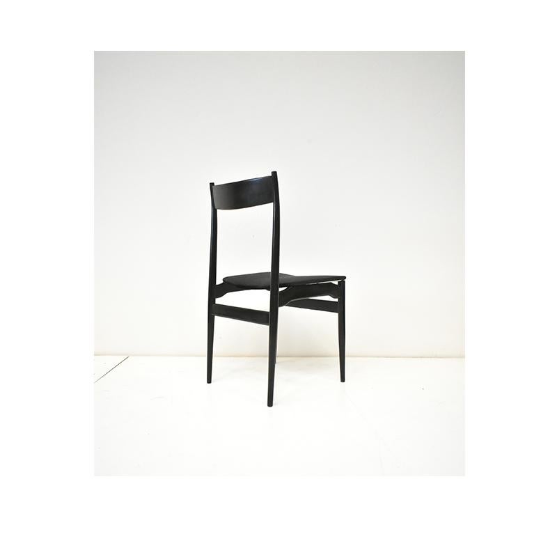 Mid-20th Century  1960Set of Six Vintage Chairs,  black wooden structure and black velvet