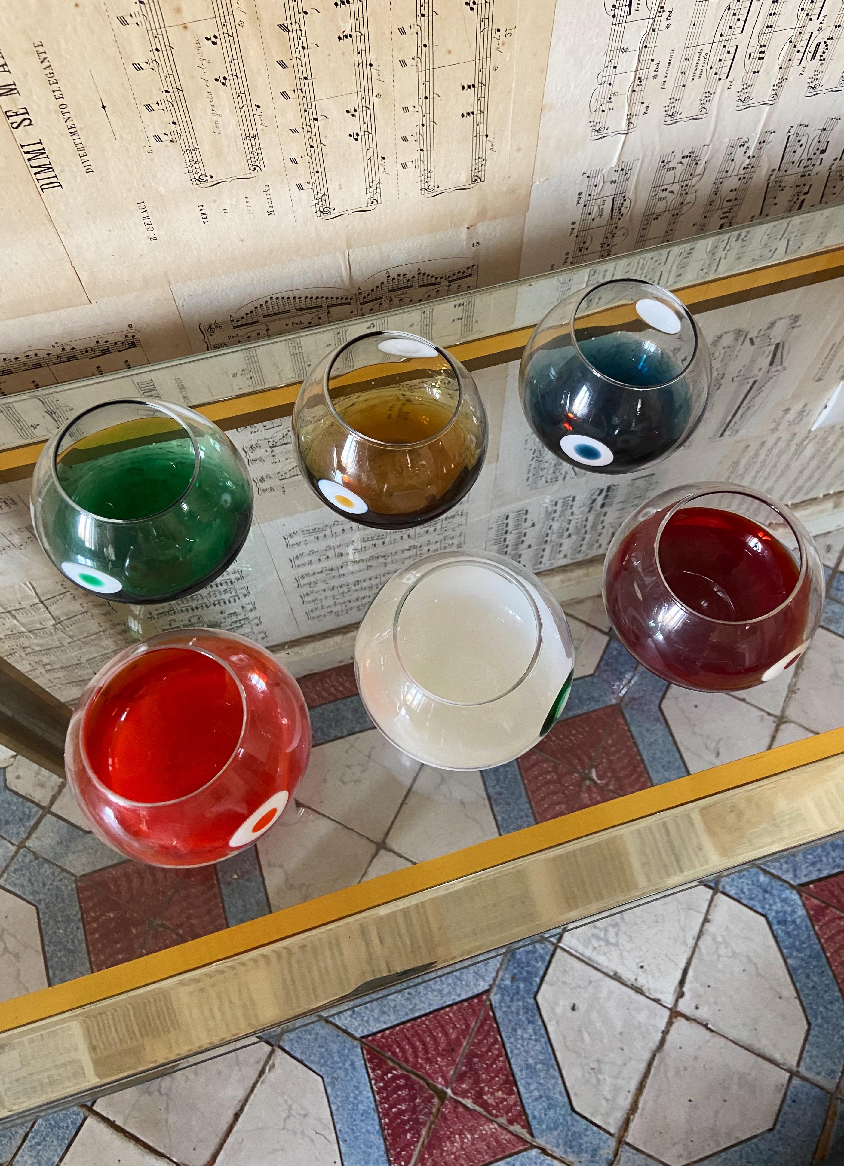 Juego de seis vasos de Murano vintage de los años 70 Moderno de mediados de siglo en venta