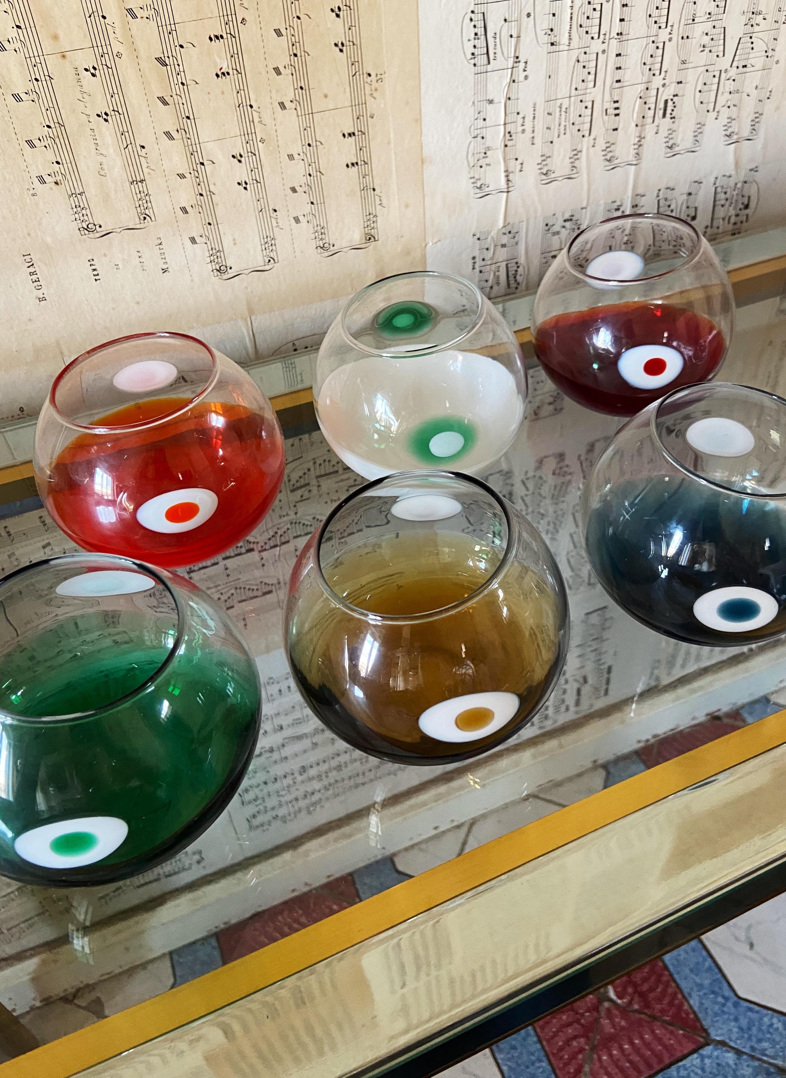 Juego de seis vasos de Murano vintage de los años 70 Italiano en venta