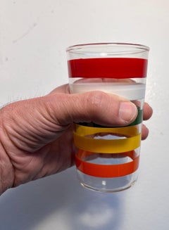 Satz von sechs Vintage Anchor Hocking Rainbow Striped Tumblers, um 1960