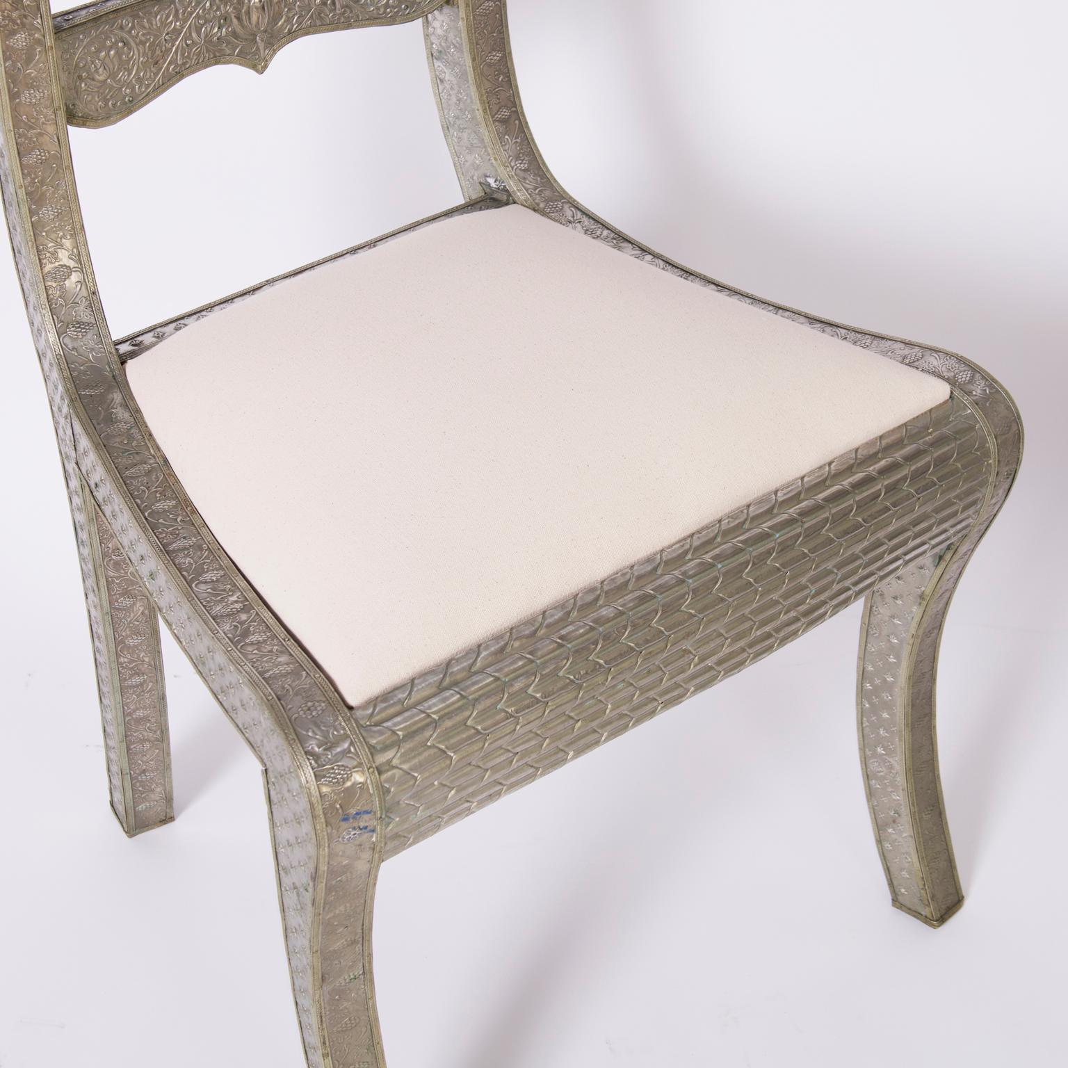 Set of Six Vintage Anglo Indian Repousse Ram's Head Chairs For Sale 3