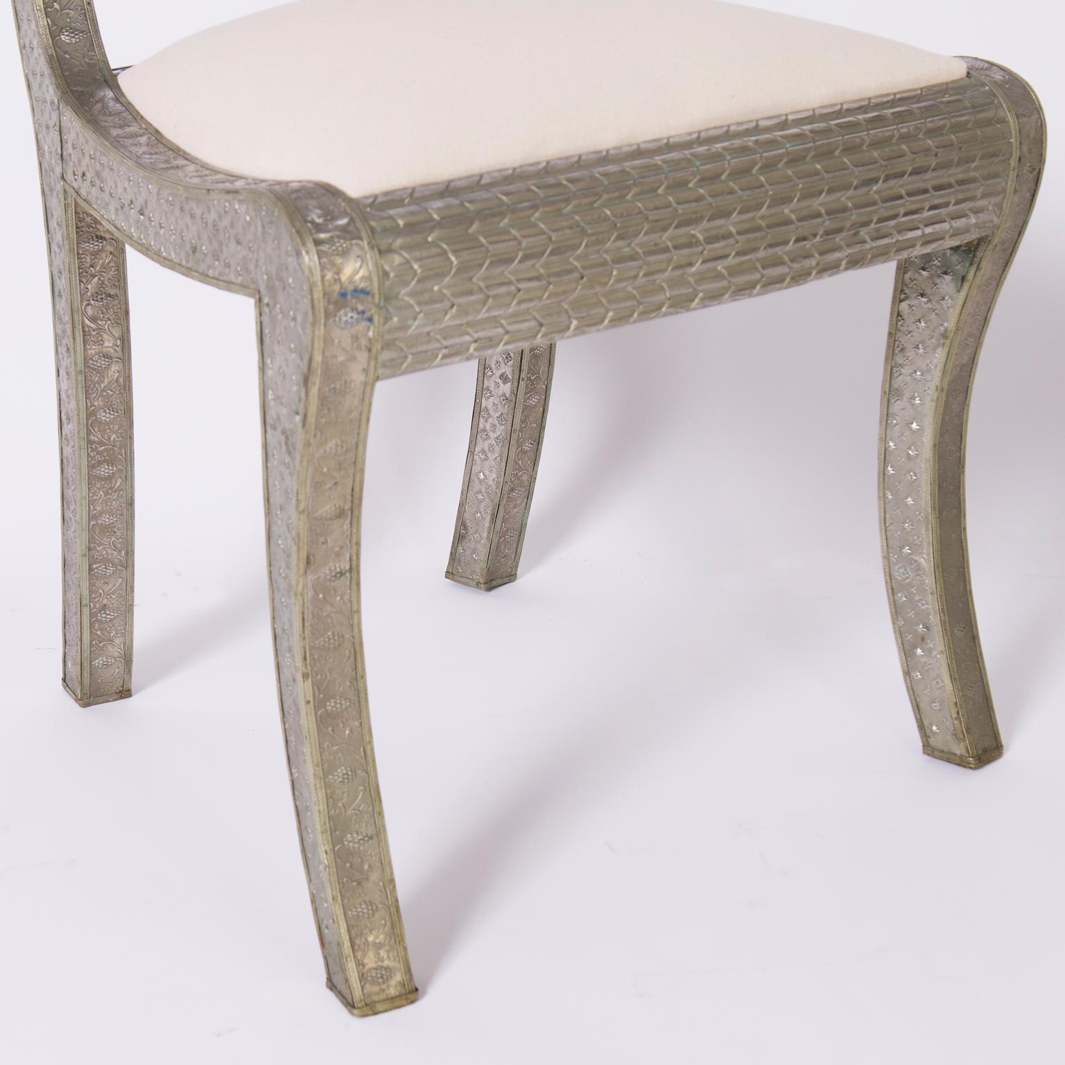 Set of Six Vintage Anglo Indian Repousse Ram's Head Chairs For Sale 4