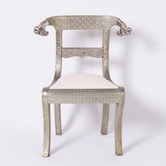 Set of Six Vintage Anglo Indian Repousse Ram's Head Chairs