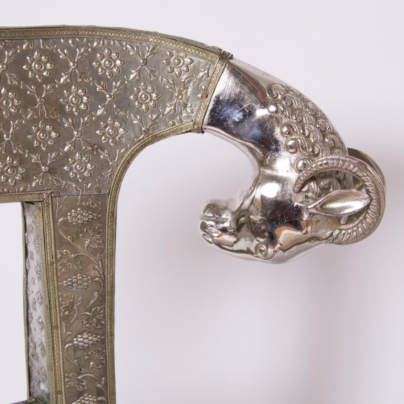 20th Century Set of Six Vintage Anglo Indian Repousse Ram's Head Chairs For Sale